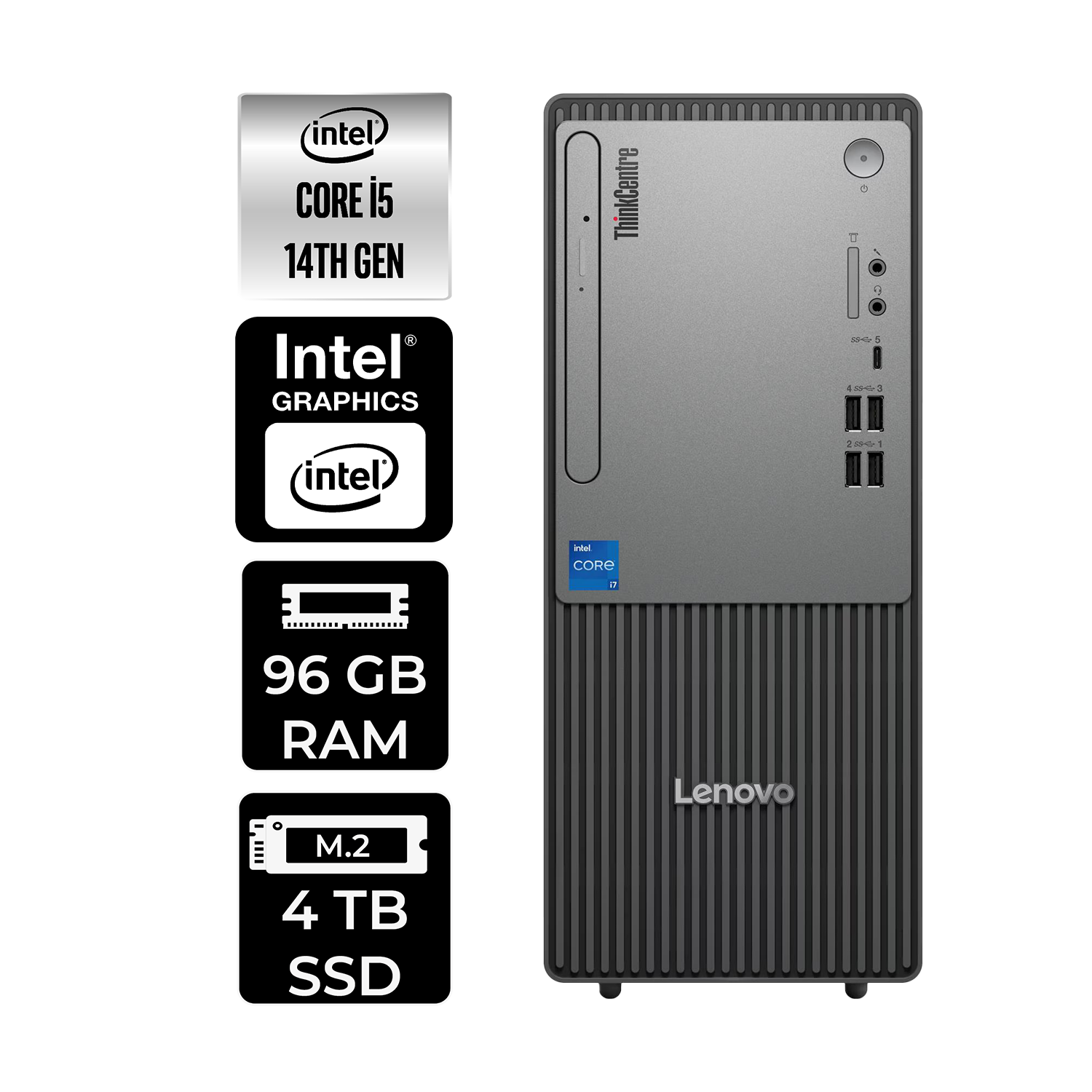 LENOVO ThinkCentre Neo 50T PER4 Bellek 12UAS1CF00P320 Intel Core i5-14400 96 GB RAM 4 TB SSD FreeDOS Masaüstü Bilgisayar