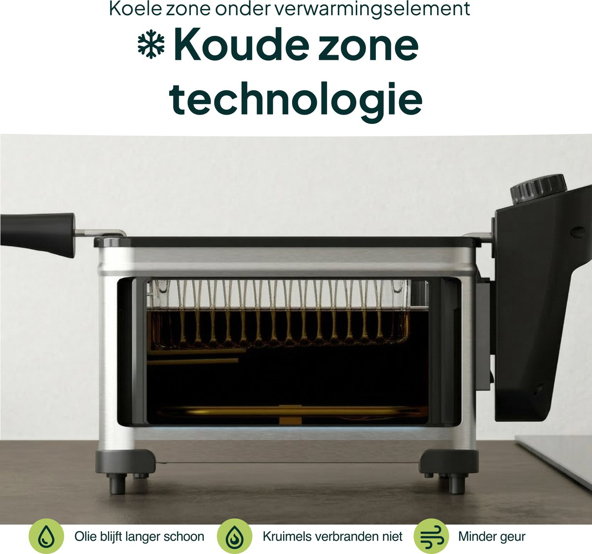 Friteuse avec technologie de zone froide, l'huile reste propre plus longtemps.
