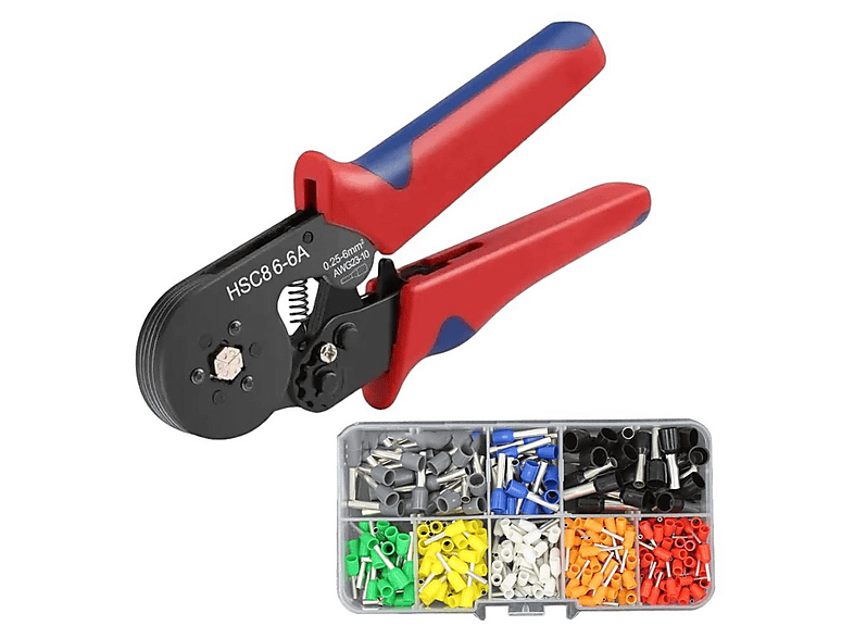 ELECTROON HSC8 6-6A Terminal Sıkma Pensesi 0.25-6 mm2 AWG23-10 +300 Parça Kablo Pabucu Seti