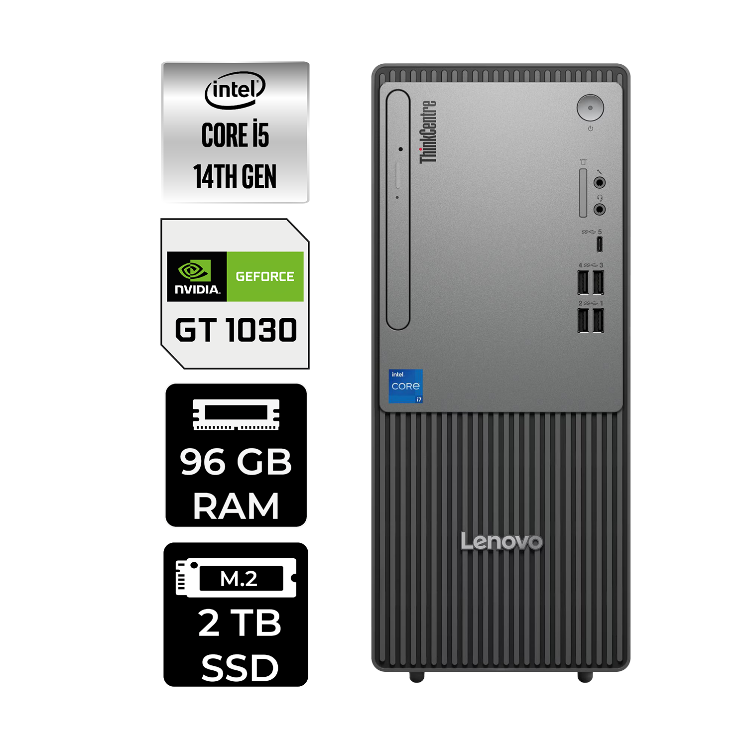 LENOVO ThinkCentre Neo 50T GT1030/4GB PER4 Bellek 12UAS1CF00P439 Intel Core i5-14400 96 GB RAM 2 TB SSD FreeDOS Masaüstü Bilgisayar
