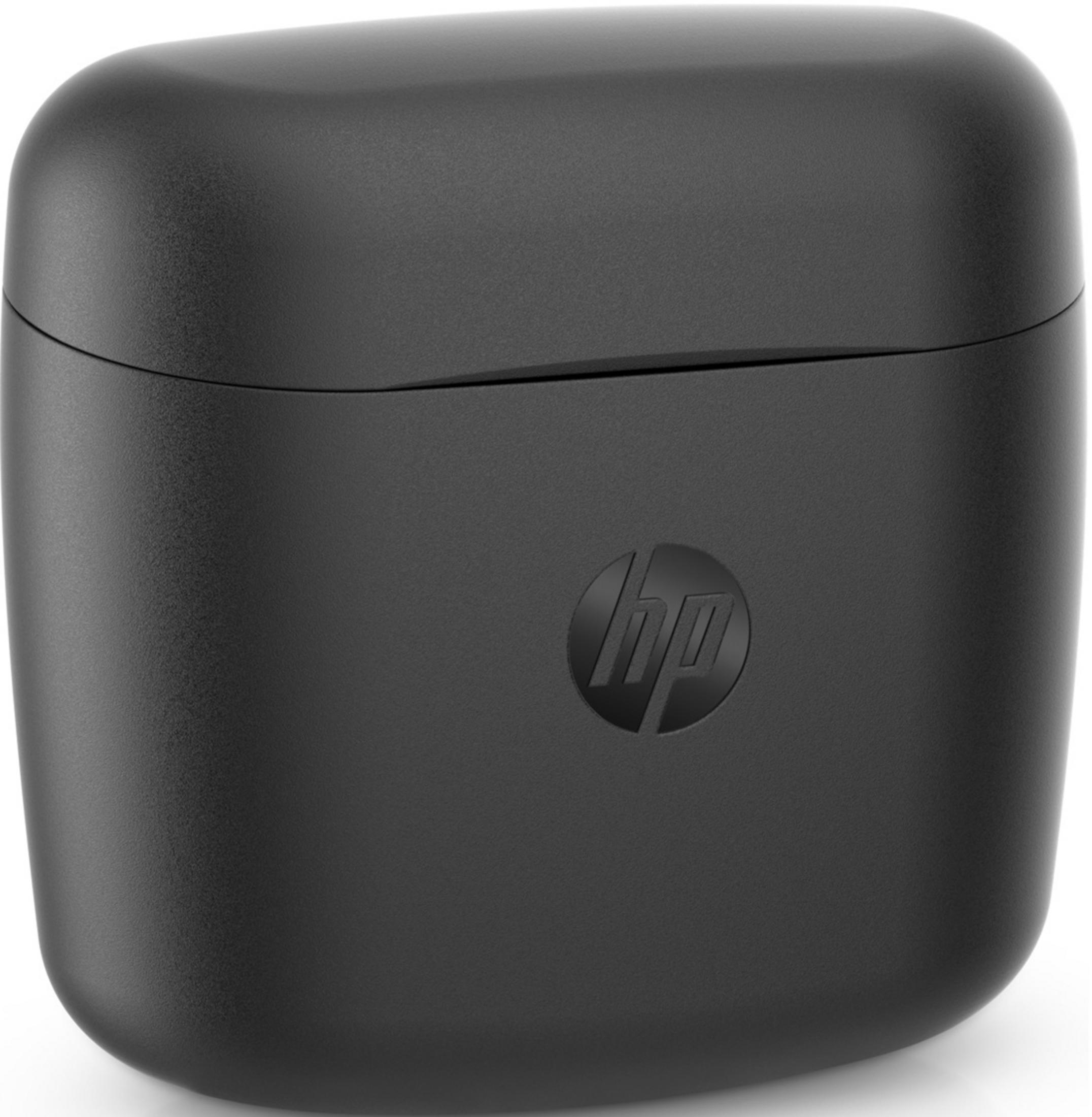 Custodia di ricarica nera per auricolari wireless con logo HP.
