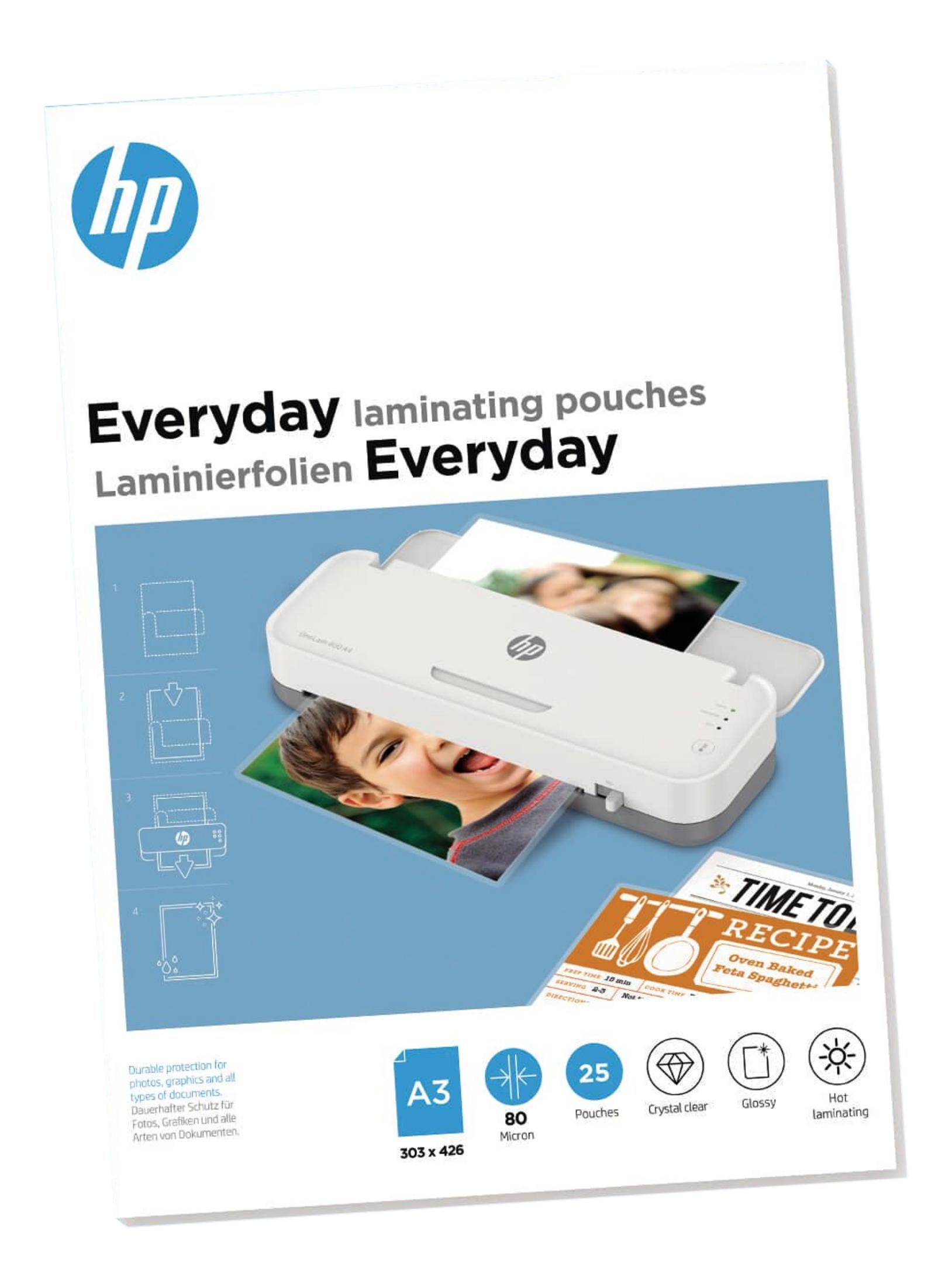 Plastificatrice HP con foto di un bambino e ricetta, formato A3, 80 micron.