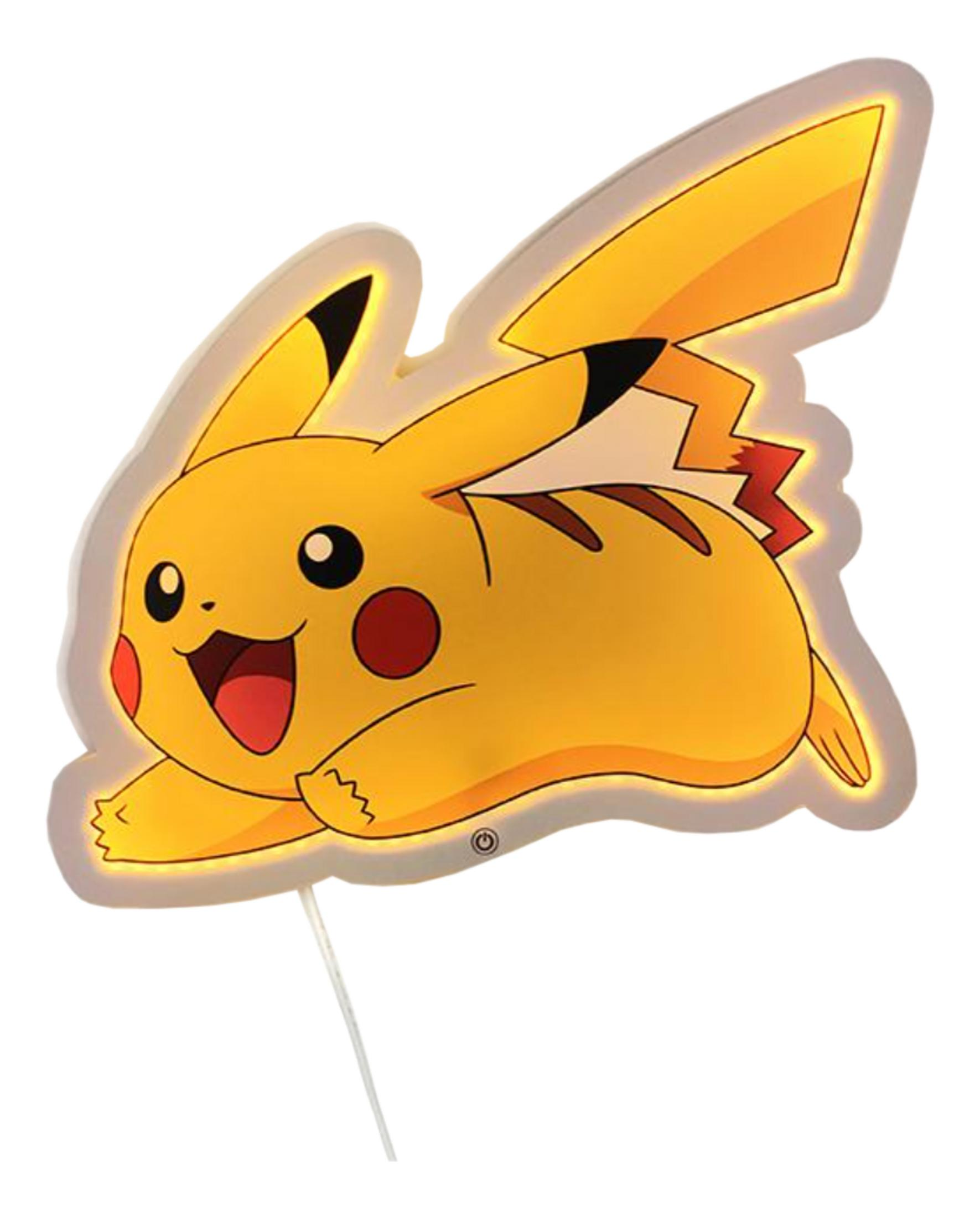 Eine leuchtende Pikachu-Figur in gelber Farbe mit roten Wangen und Blitzschwanz.