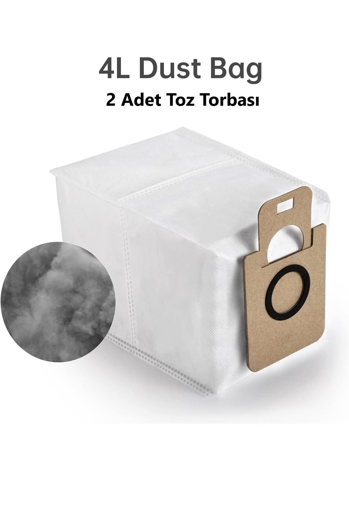 Beyaz zemin üzerinde kahverengi yakalı ve dairesel kesimli beyaz toz torbası.
