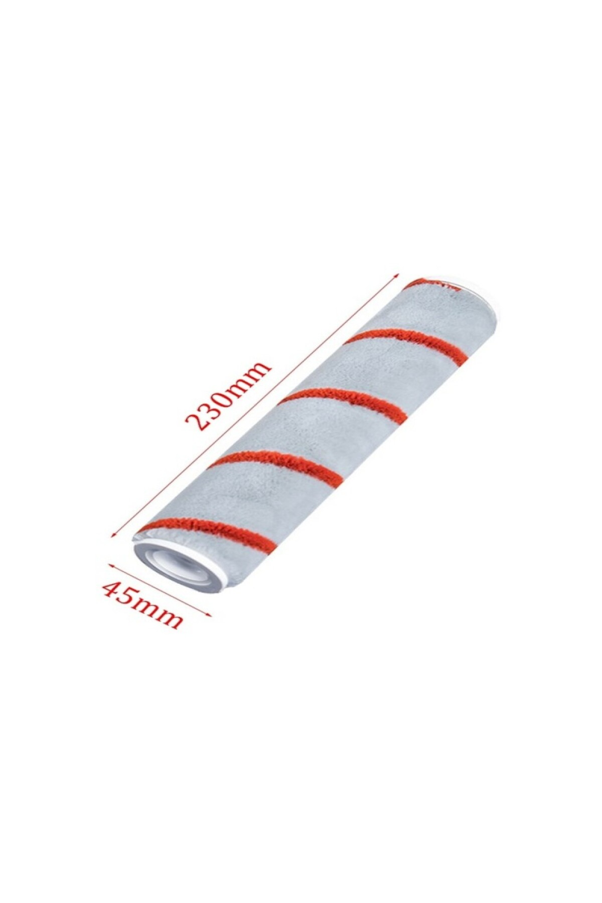 Kırmızı şeritli gri fırça rulo, 230mm uzunluk, 45mm çap.