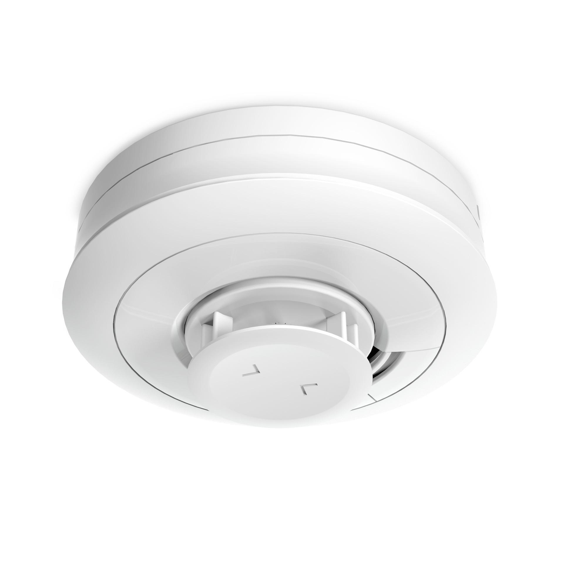Ein weißer Rauchmelder mit konzentrischen Ringen und einem zentralen Sensor.