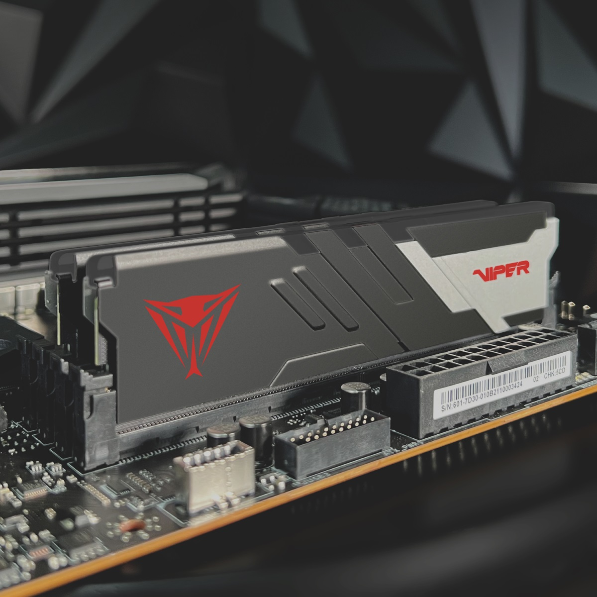 Un modulo RAM Viper installato su una scheda madre, con logo di serpente rosso.