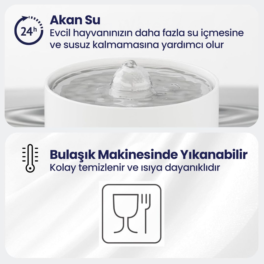 Akan su. Evcil hayvanınızın daha fazla su içmesine ve susuz kalmamasına yardımcı olur. Bulaşık makinesinde yıkanabilir.