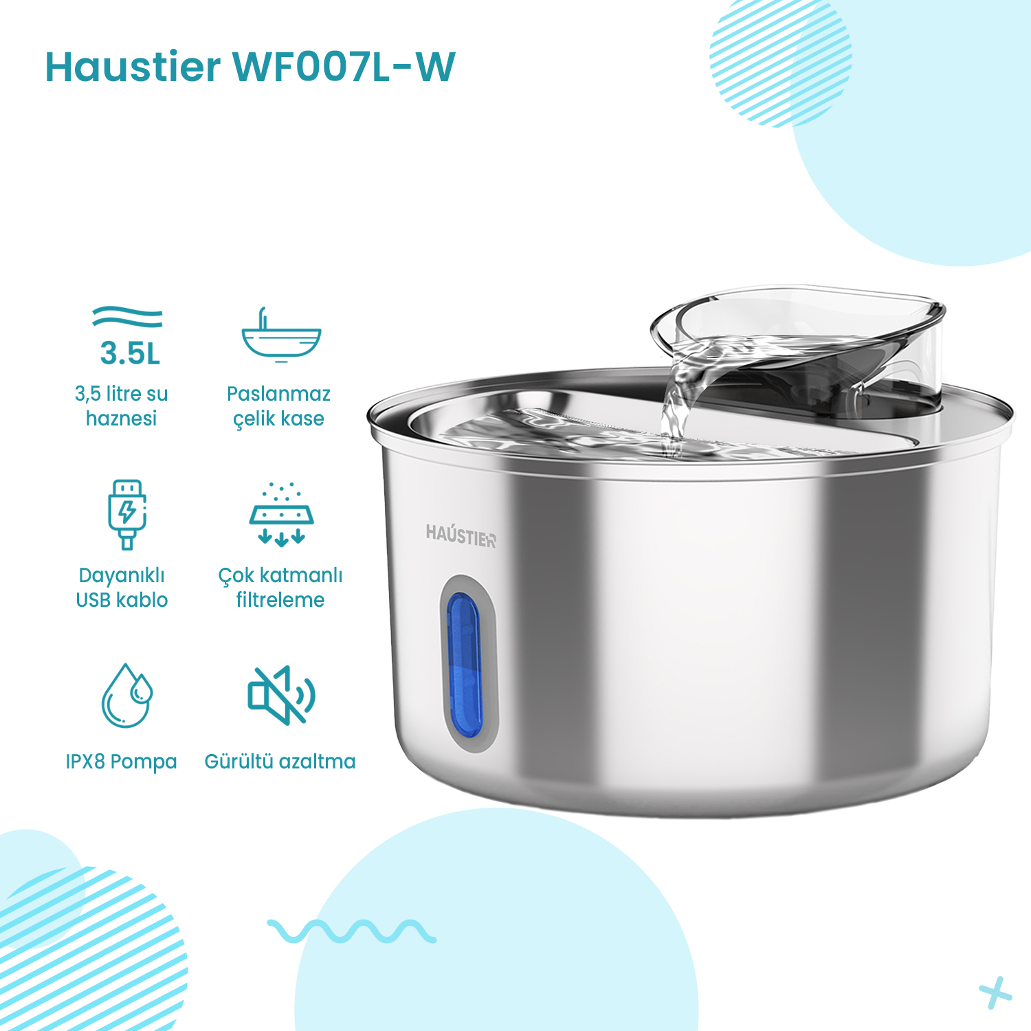 Haustier WF007L-W su sebili 3,5L kapasiteli paslanmaz çelik.