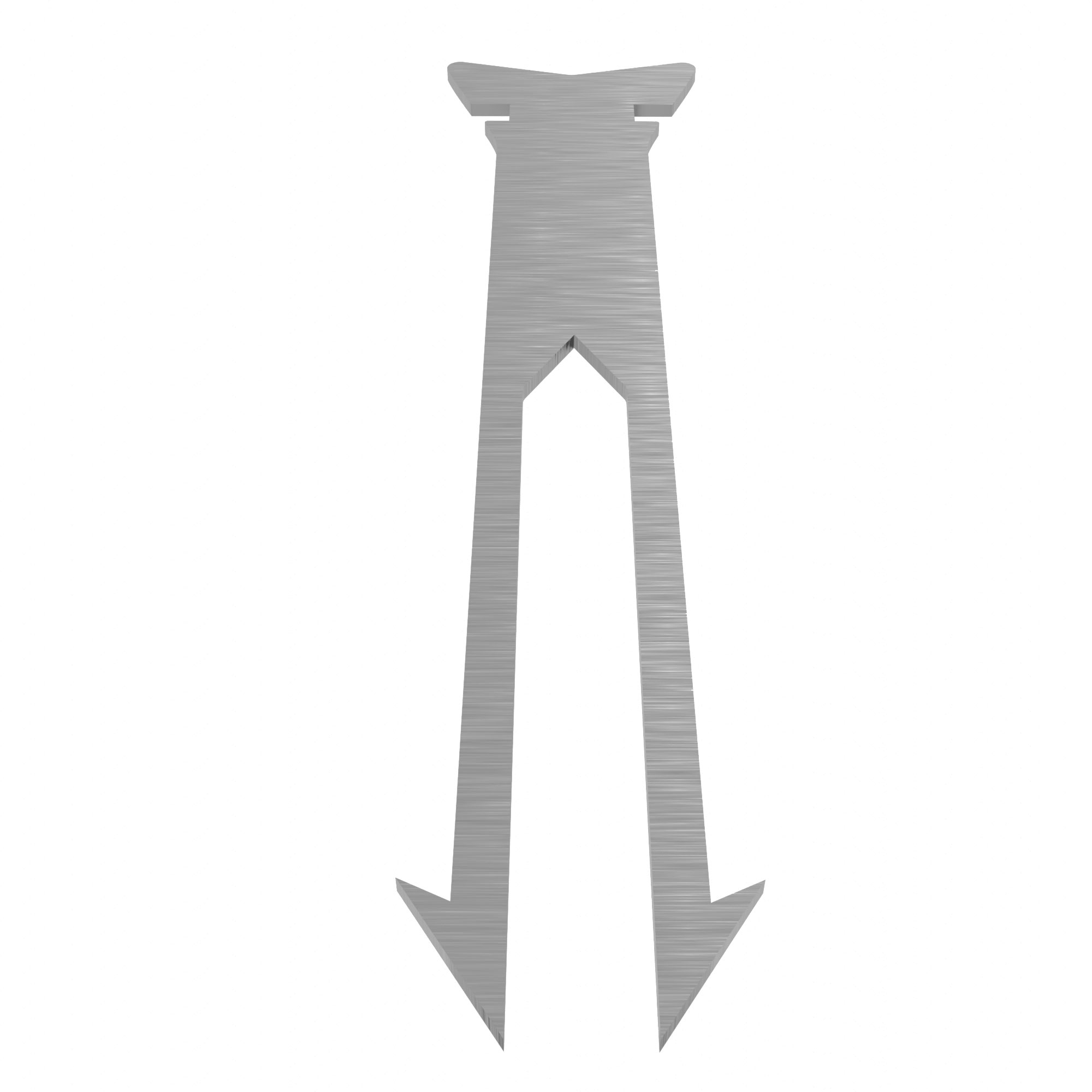 Aşağı doğru sivrilen iki ucu olan gümüş rengi metal nesne.