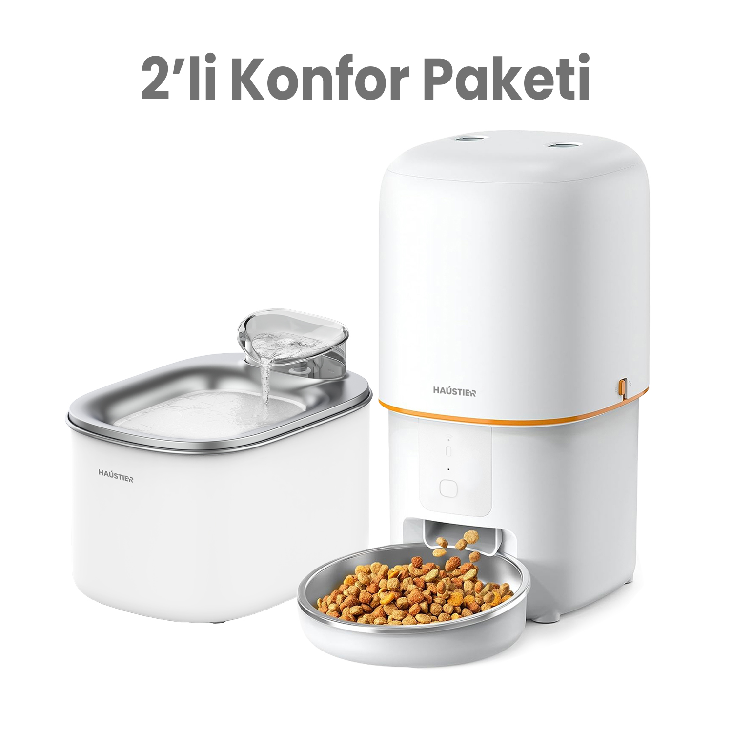 HAUSTIER PWF Akıllı Beslenme İstasyonu, Mama Kabı & Kedi Su Pınarı Combo 3'lü Set Beyaz
