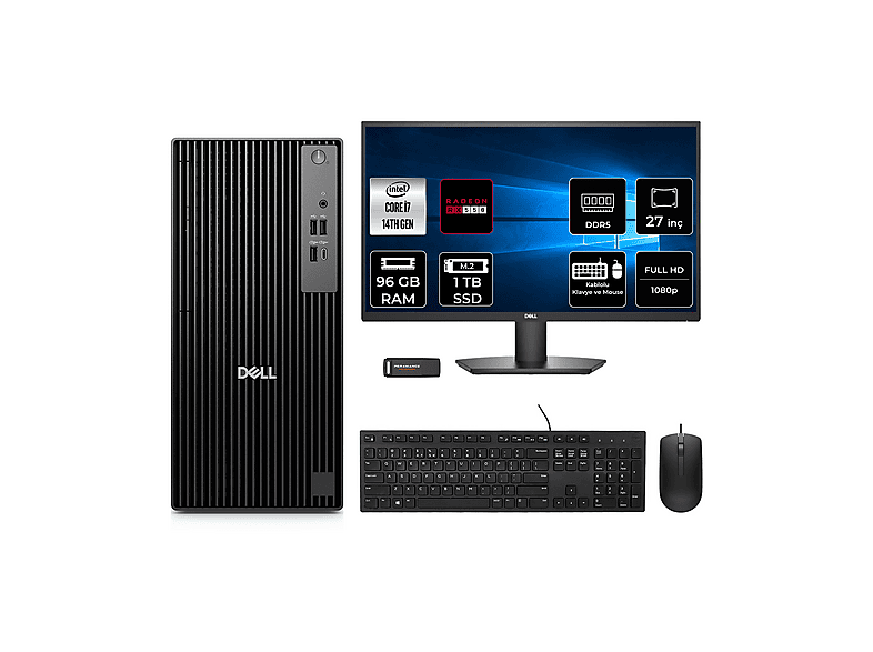 DELL Pro Tower QCT1250 RX550 4GB 27" QCT1250P978 PER4 Bellek Intel Core i7-14700 96 GB RAM 1 TB SSD FreeDOS Masaüstü Bilgisayar