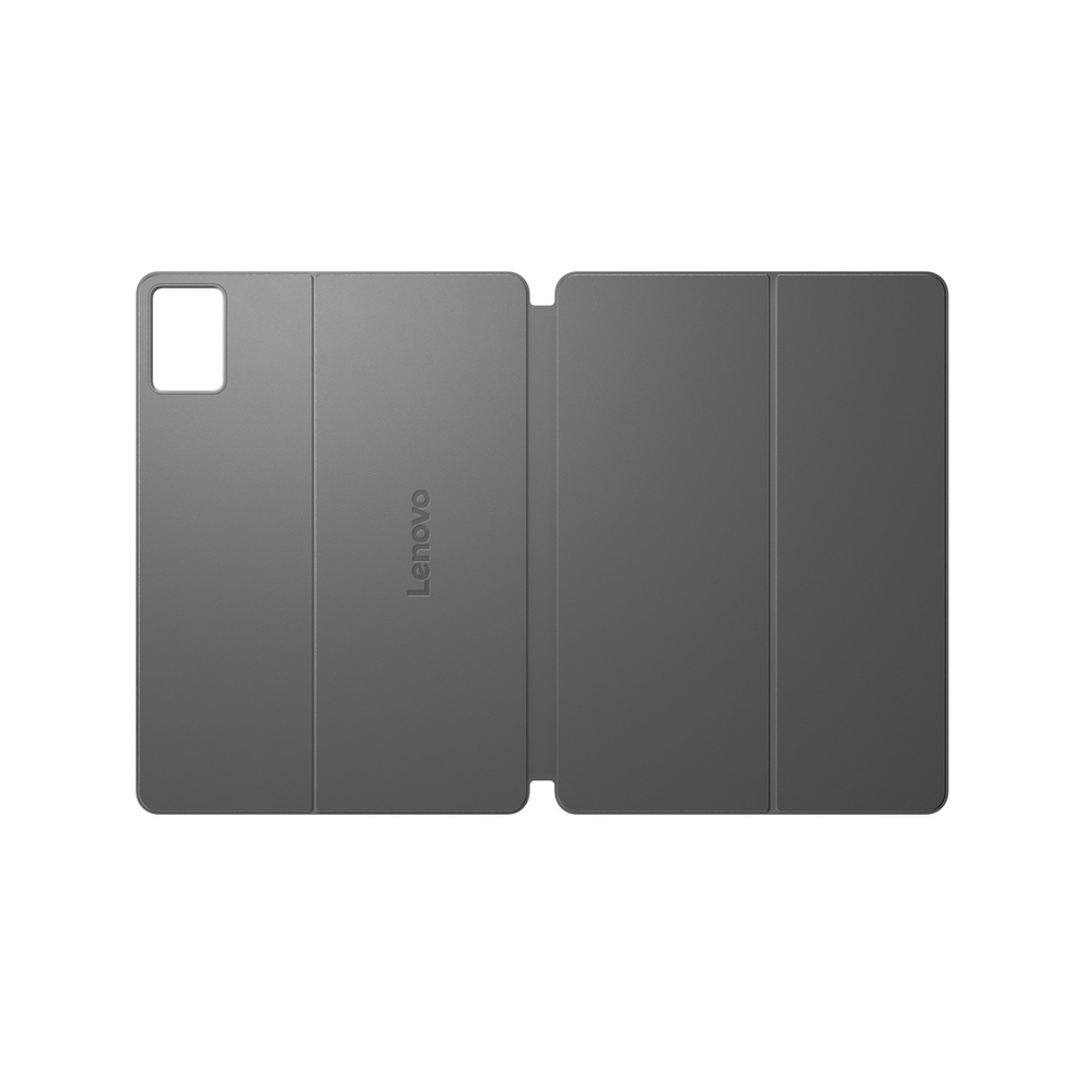 Kamera kesimli gri Lenovo tablet standı.