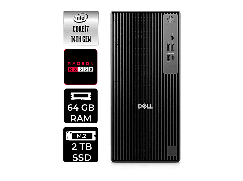 DELL Pro Tower QCT1250 RX550 4GB  QCT1250P375 PER4 Bellek Intel Core i7-14700 64 GB RAM 2 TB SSD FreeDOS Masaüstü Bilgisayar