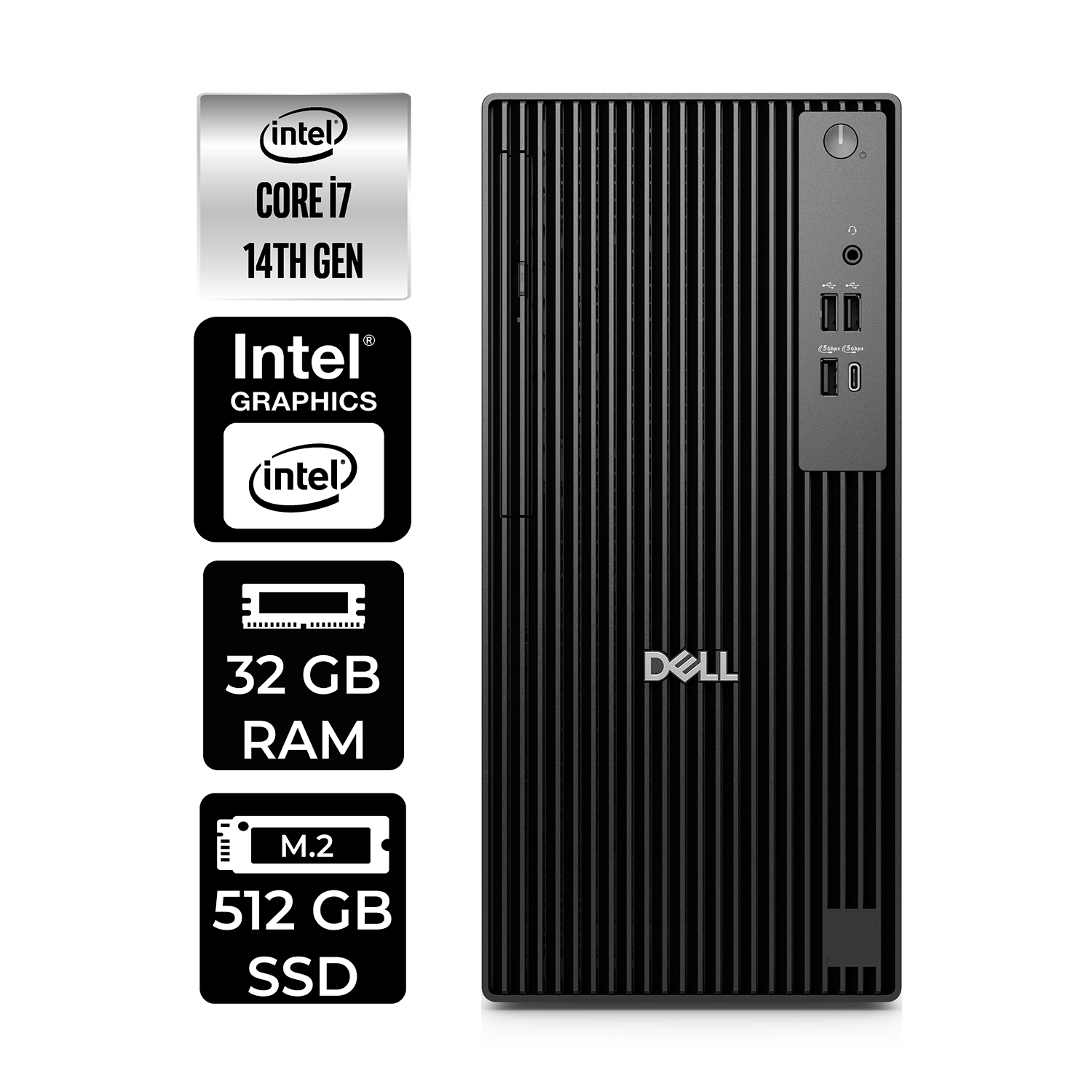 DELL Pro Tower QCT1250  QCT1250P305 PER4 Bellek Intel Core i7-14700 32 GB RAM 512 GB SSD FreeDOS Masaüstü Bilgisayar
