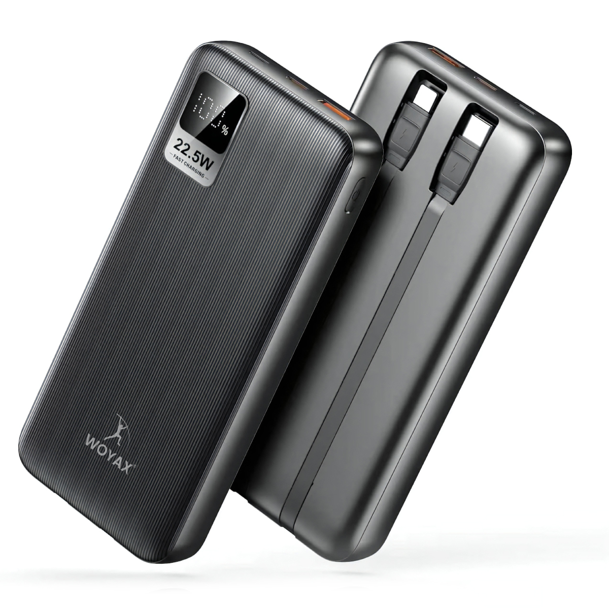 WOYAX Type-C ve Lightning iPhone Kablolu 22.5W Hızlı Led Ekranlı Taşınabilir Şarj 10000 mAh mAh Powerbank Siyah