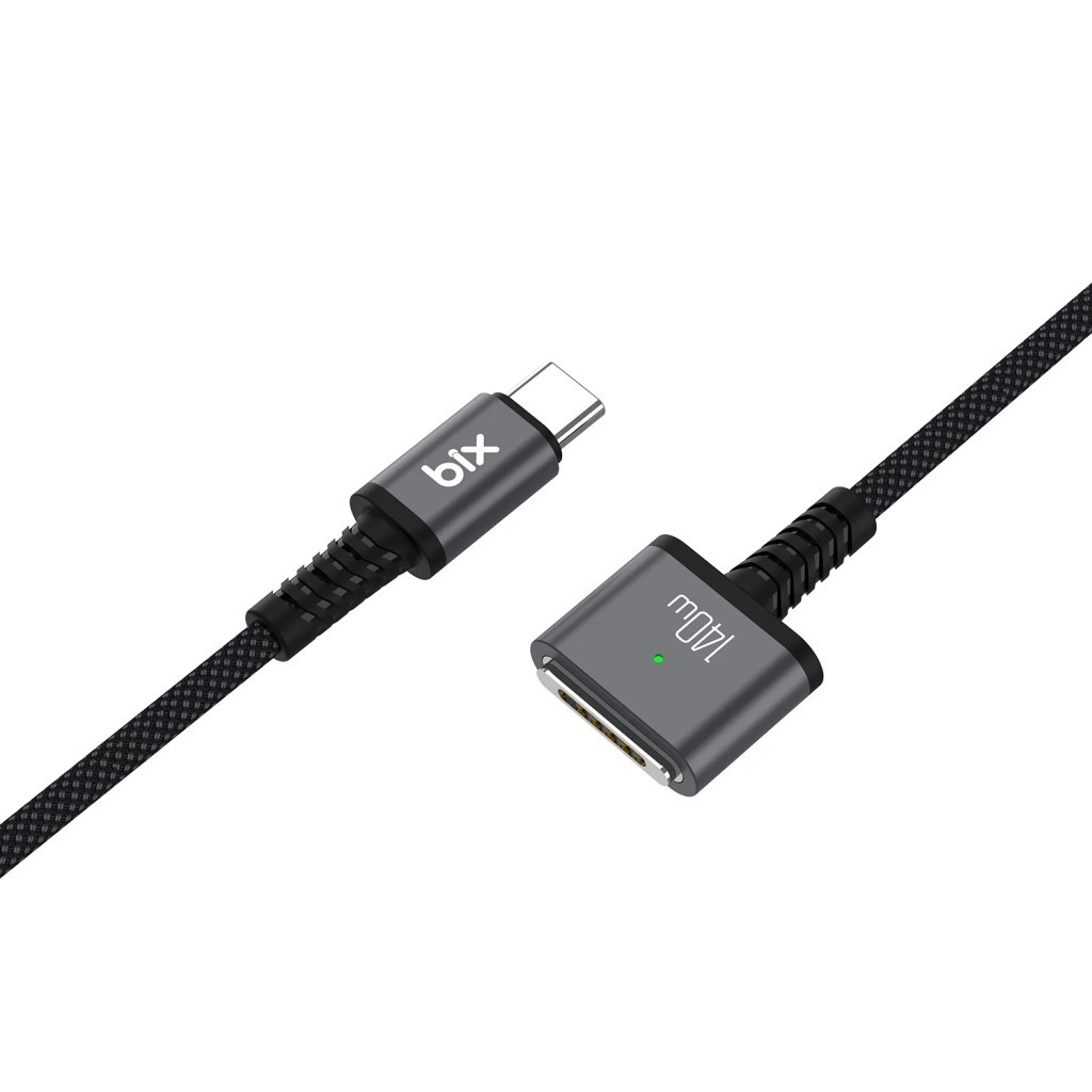 140W adaptörlü siyah "bix" konnektörlü USB-C kablosu.