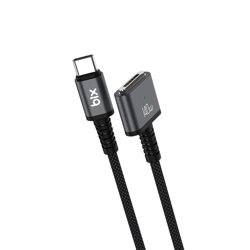 140W etiketli siyah Bix USB-C - MagSafe 3 kablosu.