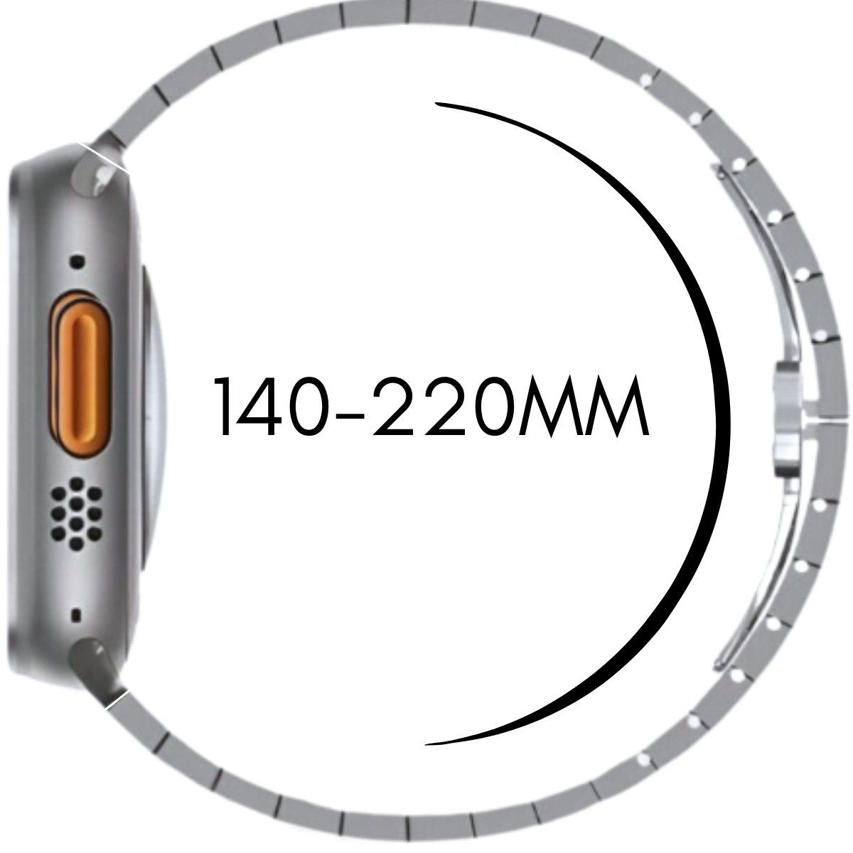 Graue Smartwatch mit orangefarbenem Knopf, 140-220MM.