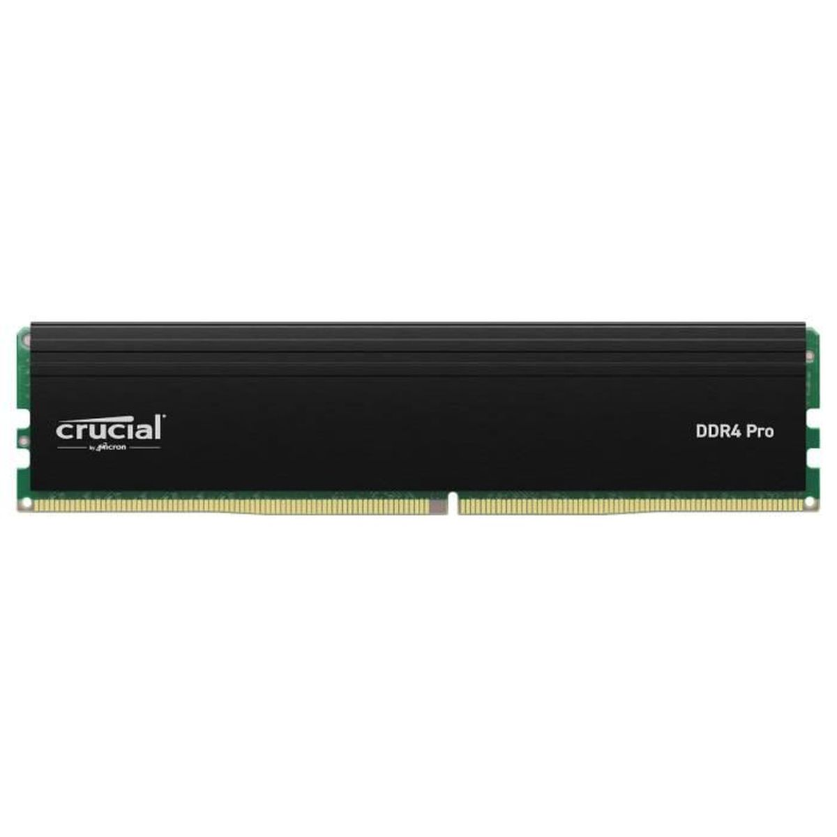Schwarzes Crucial DDR4 Pro RAM-Modul mit goldenen Kontakten.