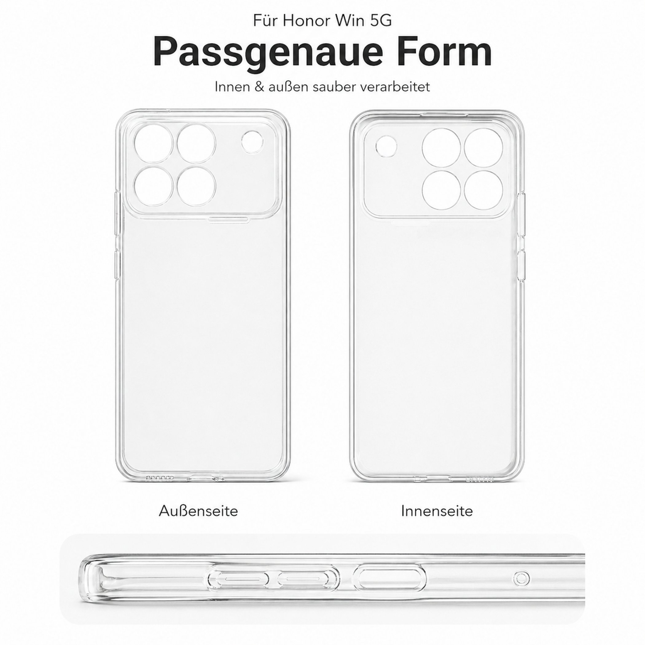 Custodia trasparente per Honor Win 5G, viste fronte e retro.