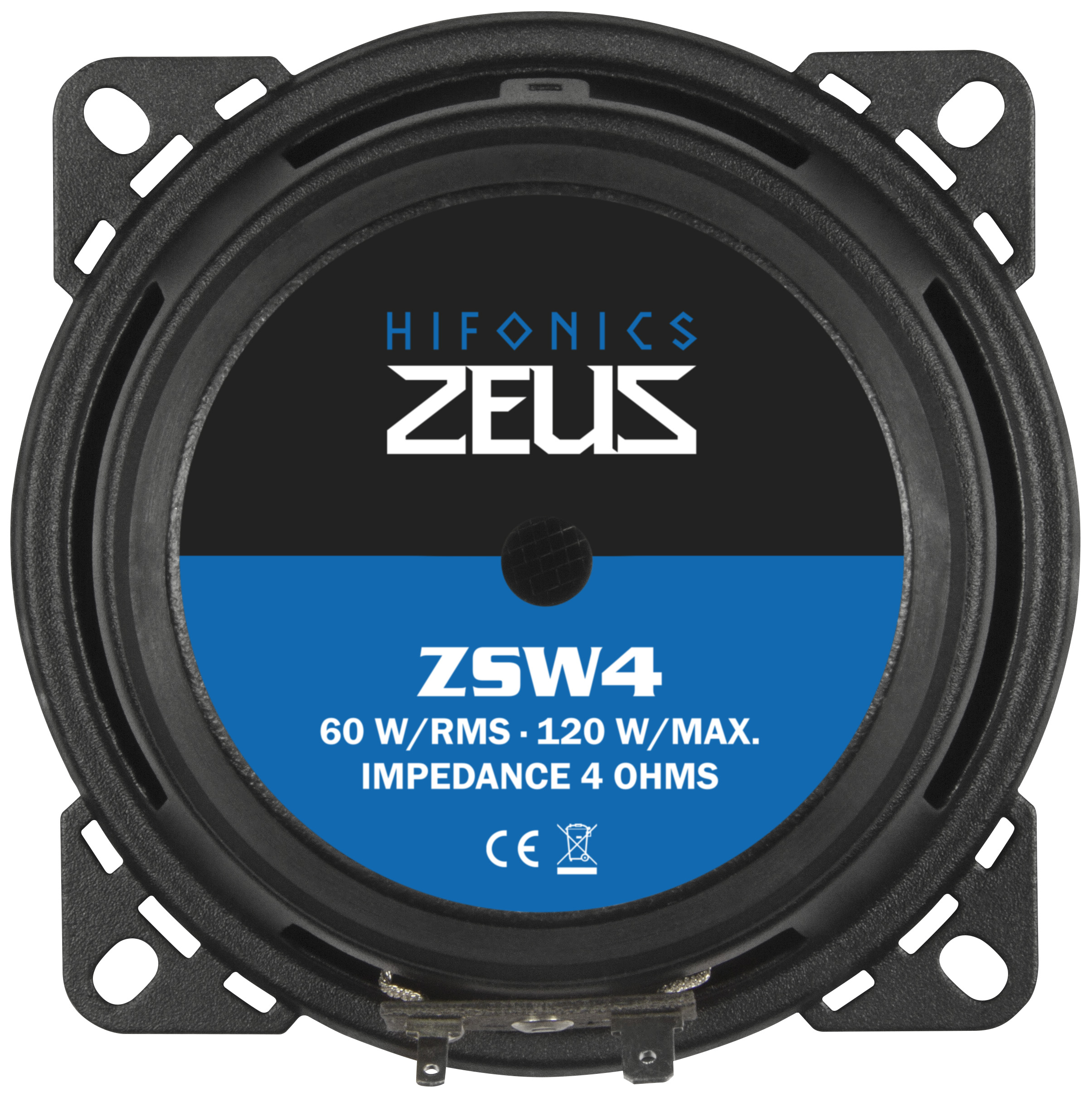 Ein Hifonics Zeus ZSW4 Lautsprecher mit 60W RMS Leistung.