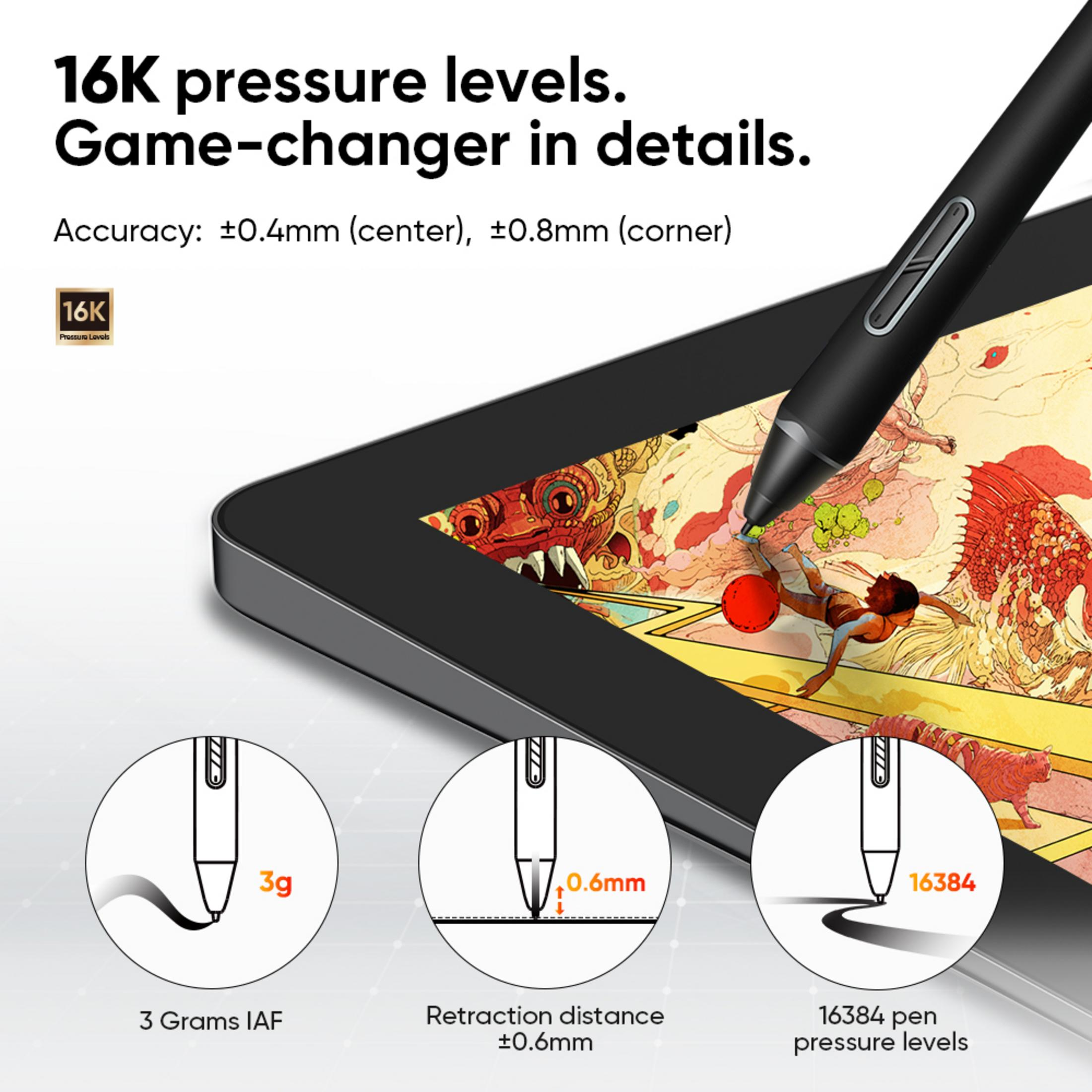 Penna con 16K livelli di pressione su tablet con opera d'arte.