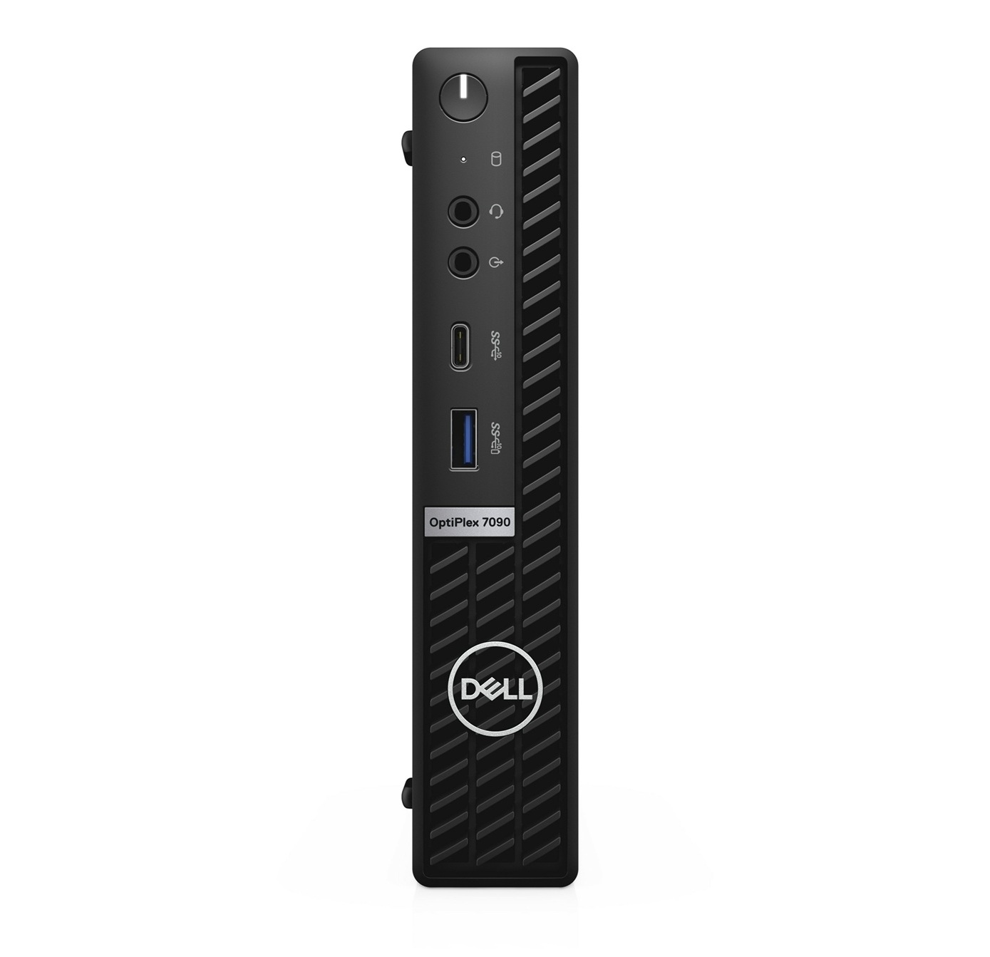 Czarny mini PC Dell OptiPlex 7090 z portami i logo.