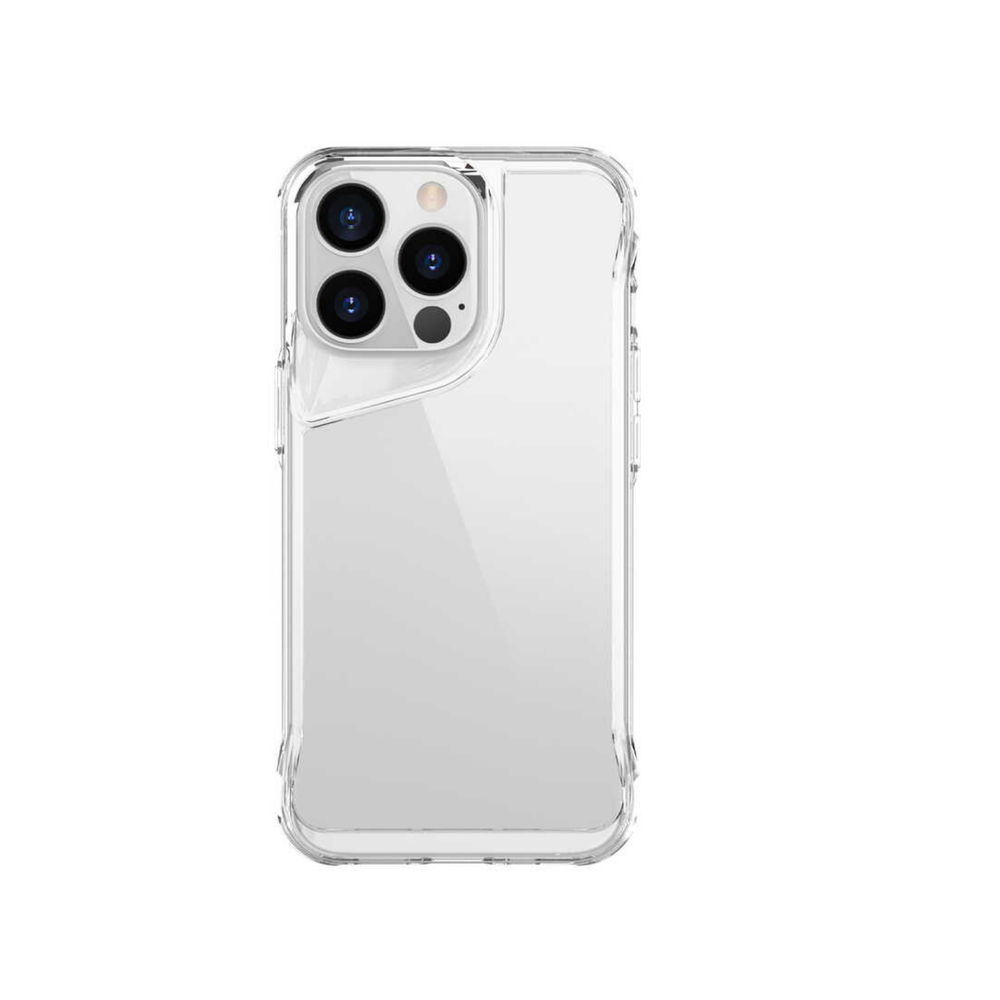Üçlü lensli kamera modülüne sahip şeffaf telefon kılıfı.