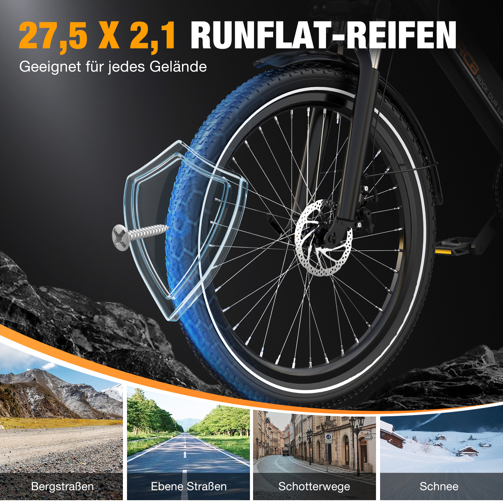 Fahrradreifen 27,5 x 2,1 mit Schutzschild und Schraube. Verschiedene Terrains.