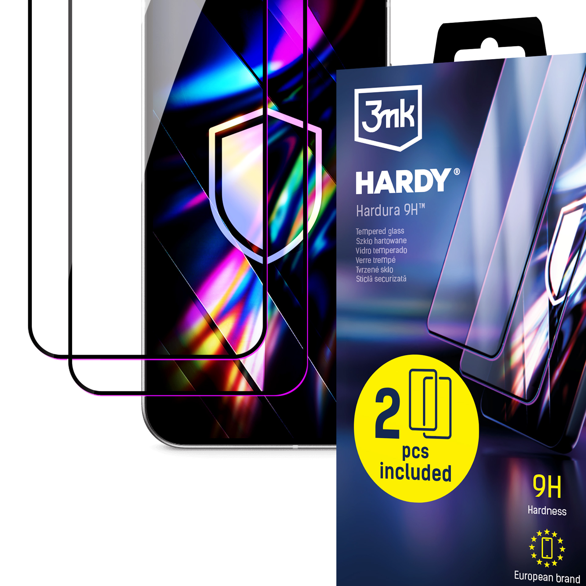 Dwa hartowane szkła ochronne 9H na ekran smartfona w opakowaniu.