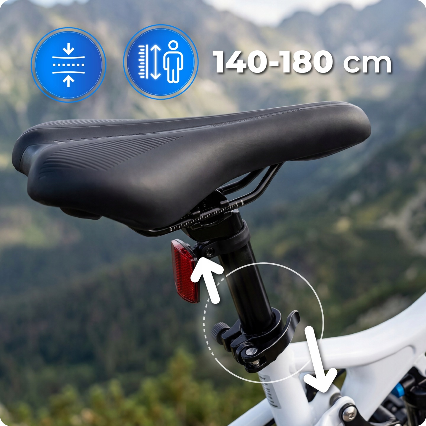 Sztyca podsiodłowa rowerowa z regulacją wysokości dla rowerzystów 140-180 cm.