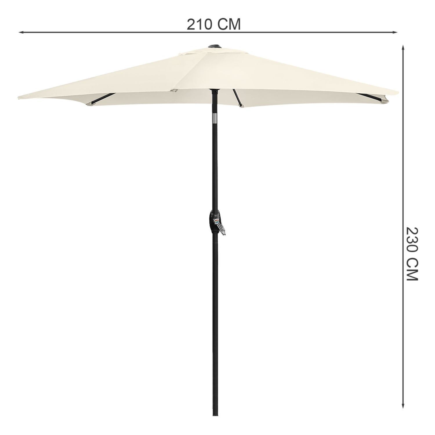 Beżowy parasol z czarnym drążkiem, 210x230 cm.