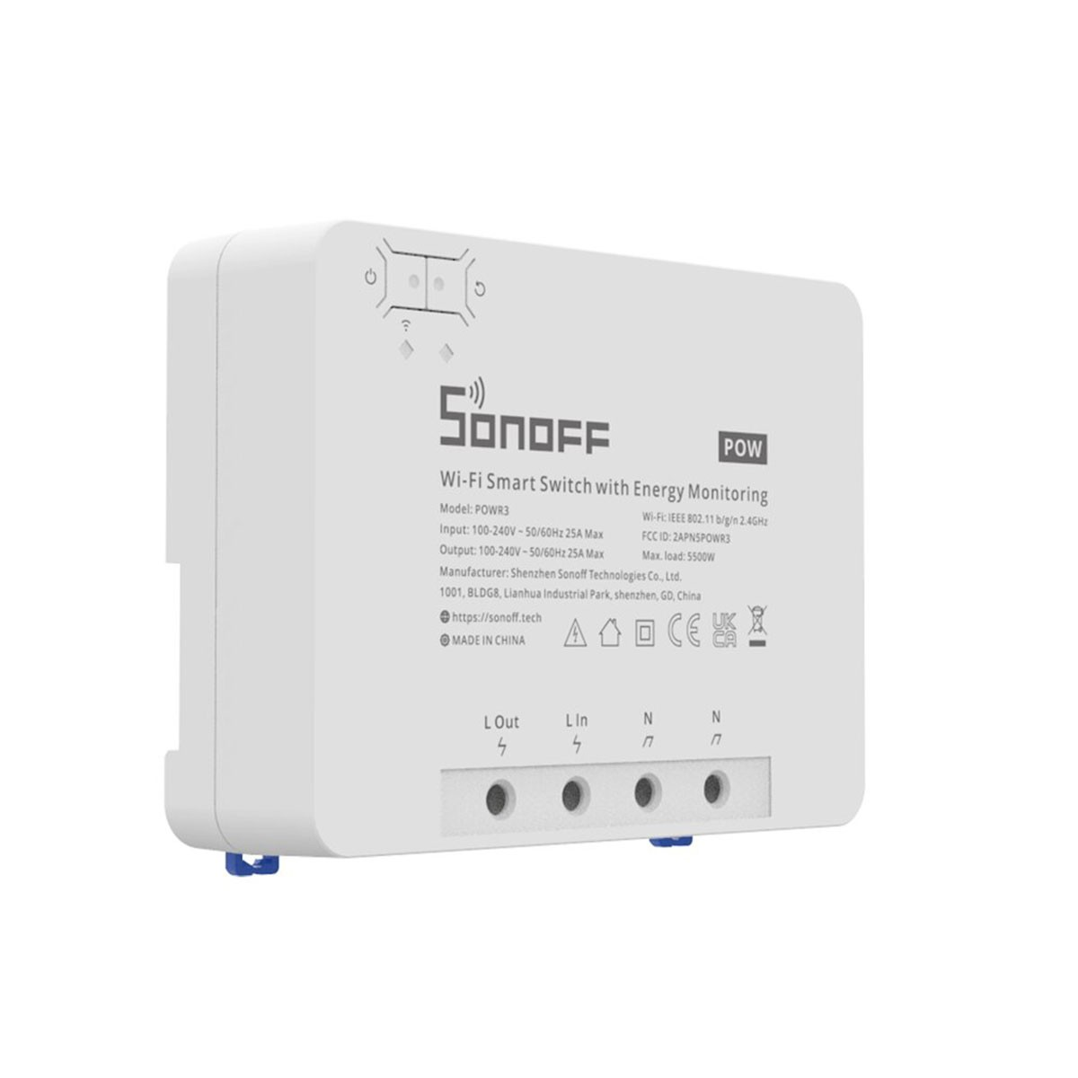 Biały inteligentny przełącznik Wi-Fi Sonoff z monitorowaniem energii, model POWR3.