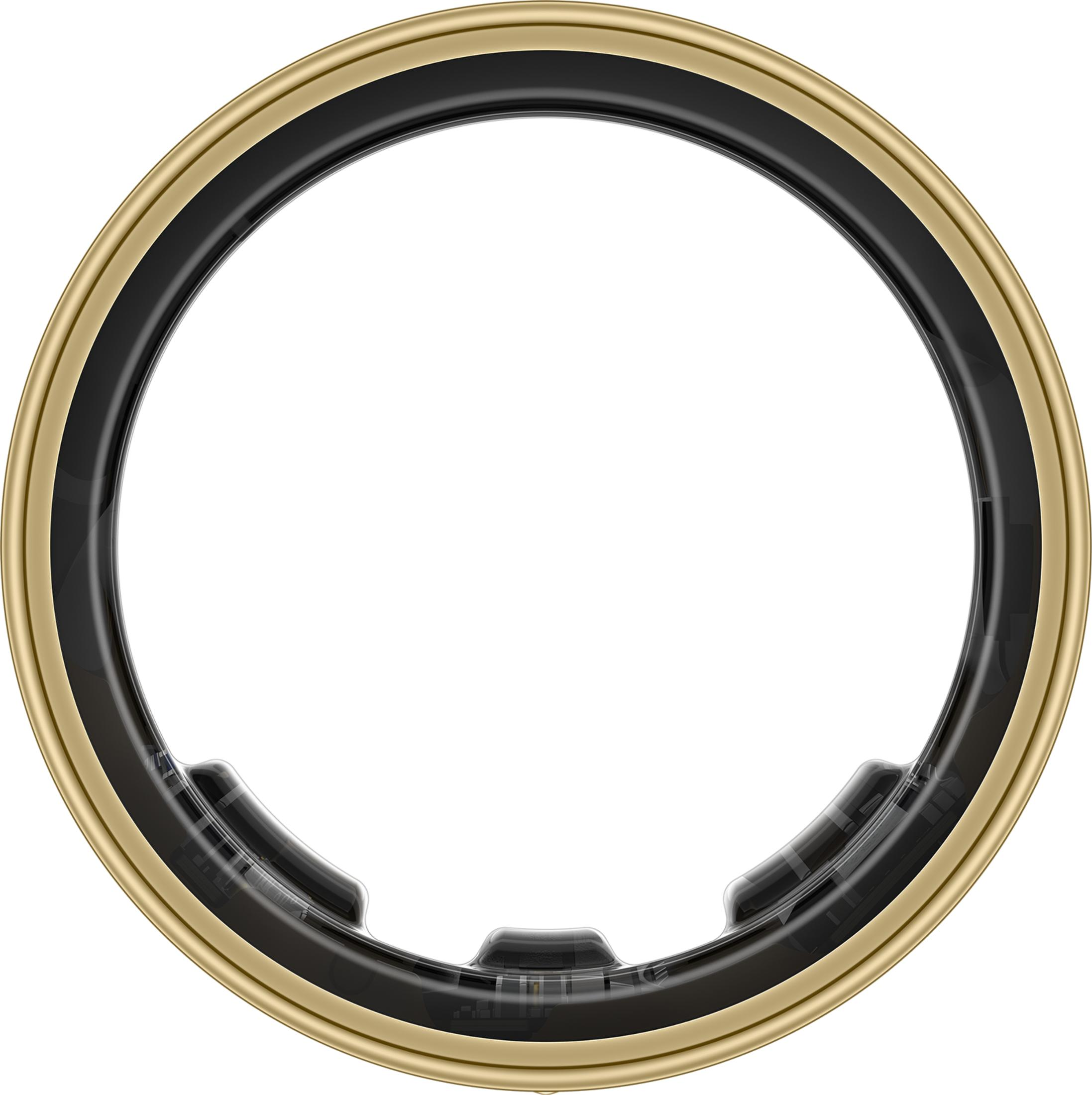 Ein goldener Ring mit schwarzen Details und einer transparenten Mitte.