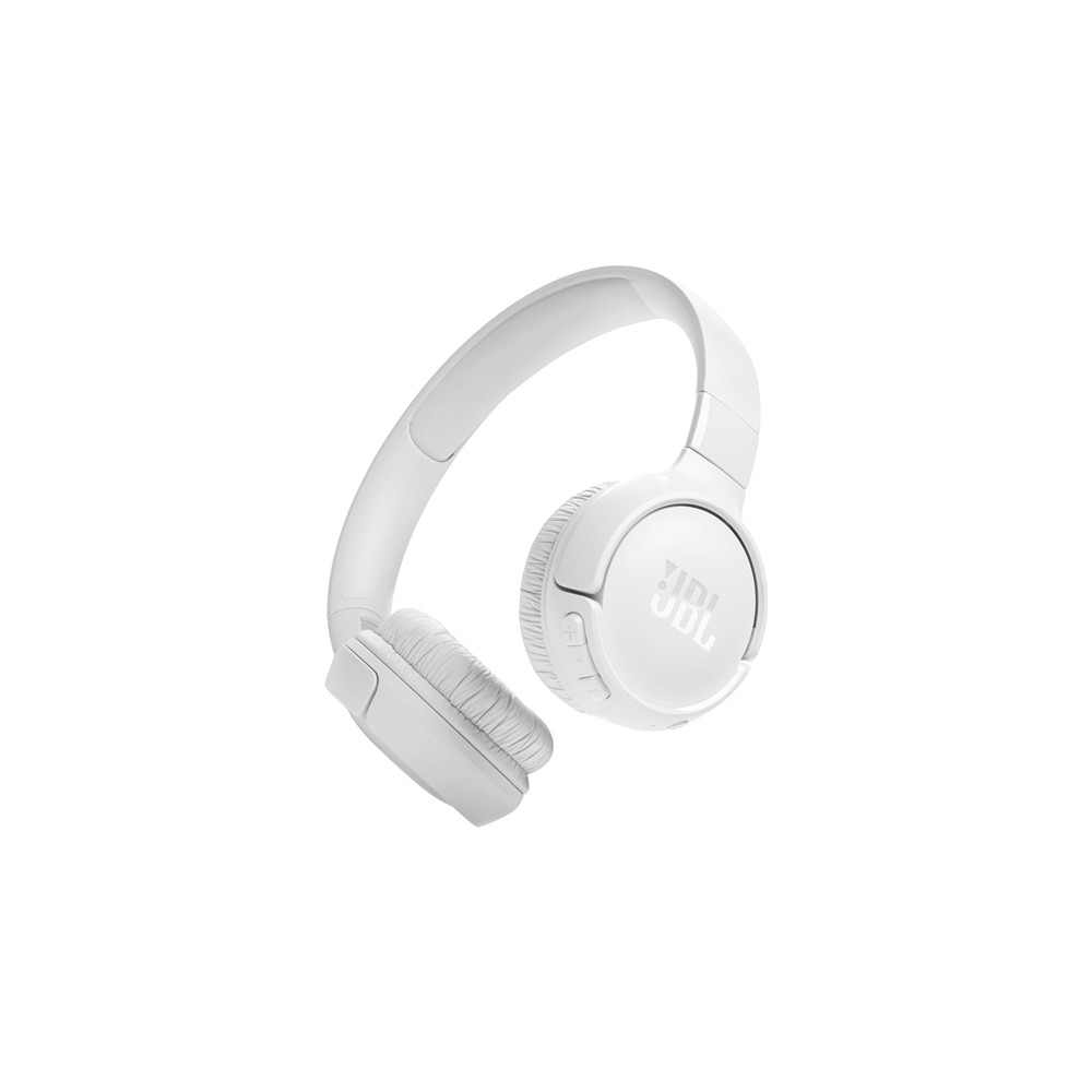 Cuffie JBL bianche con auricolari imbottiti e archetto regolabile.