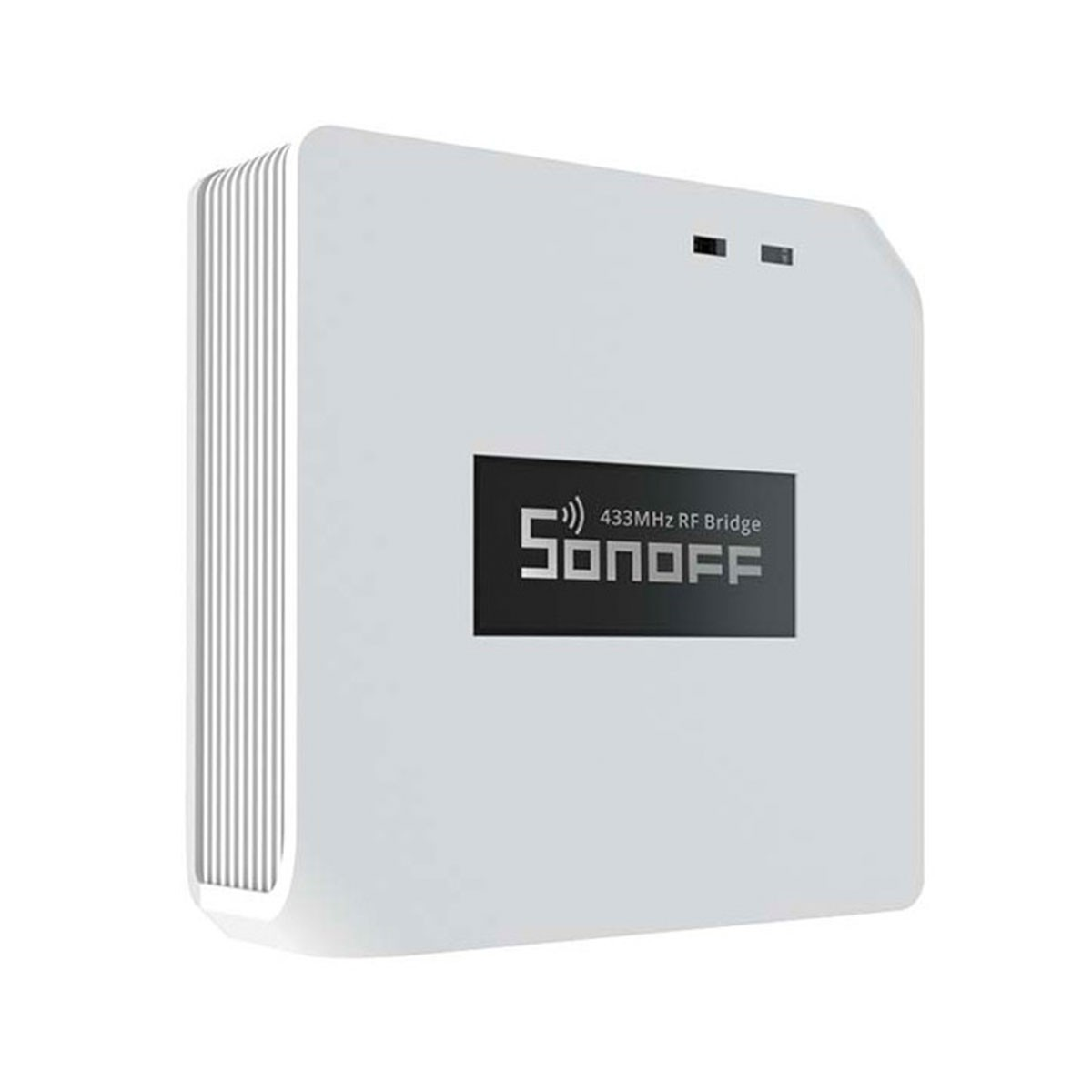 Białe urządzenie Sonoff 433MHz RF Bridge z otworami wentylacyjnymi z boku.