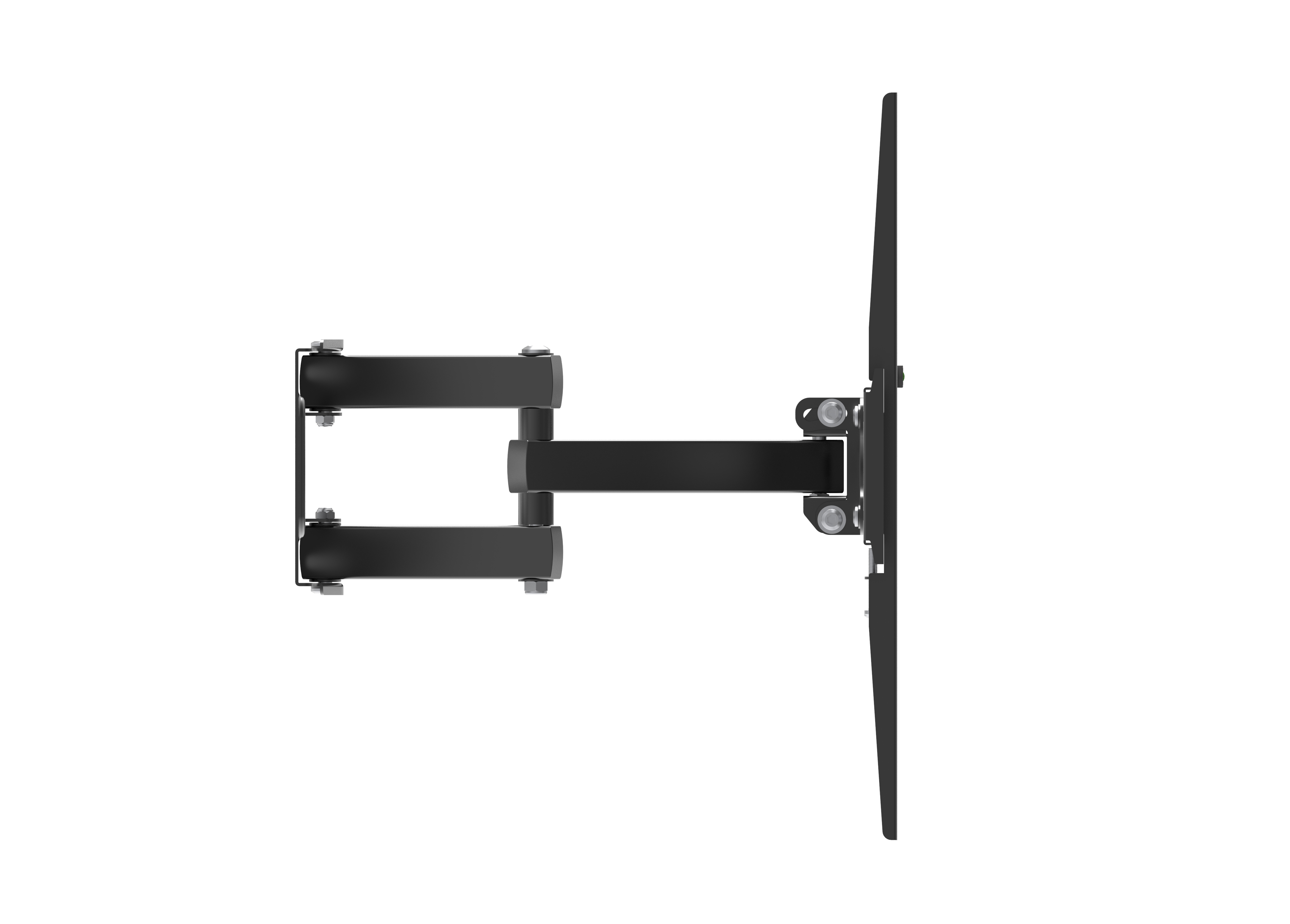 Un soporte de TV negro y articulado con una pantalla plana.
