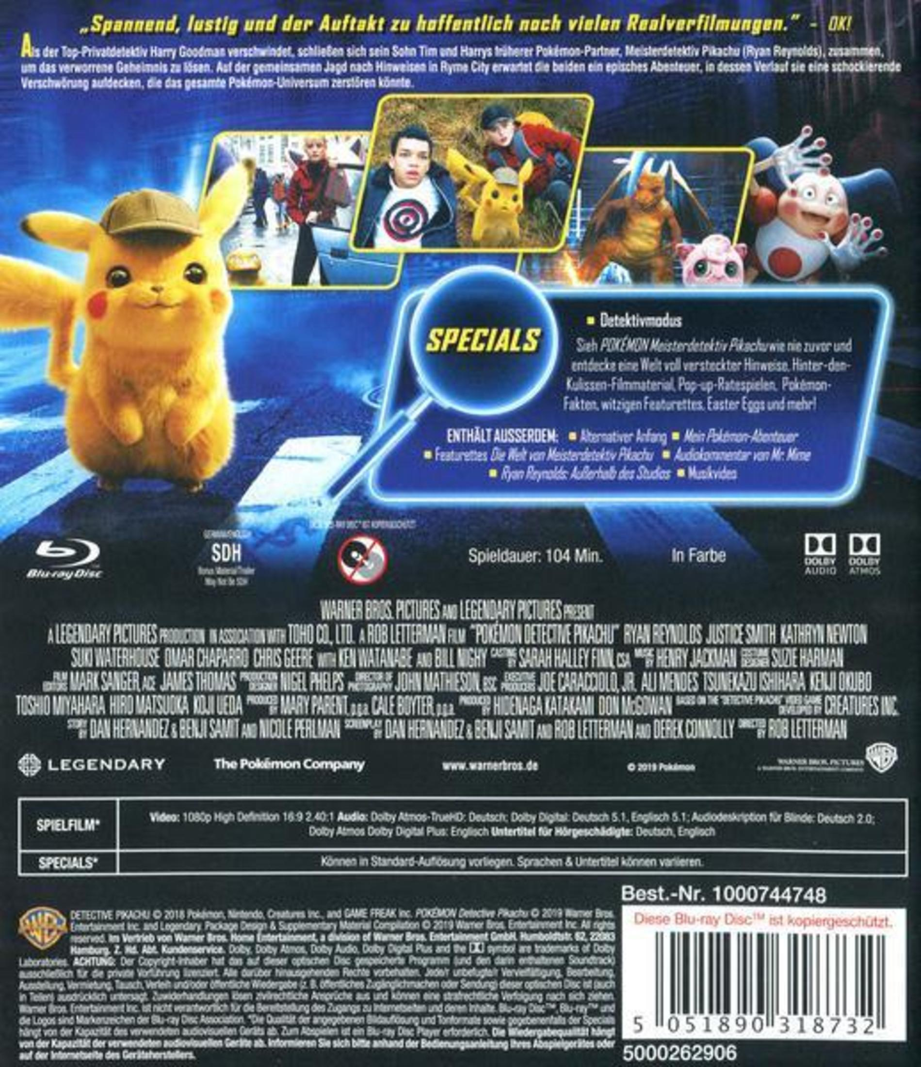 Blu-ray-Rückseite: Pikachu, Charizard, Mr. Mime, Jigglypuff, Text & Logos.