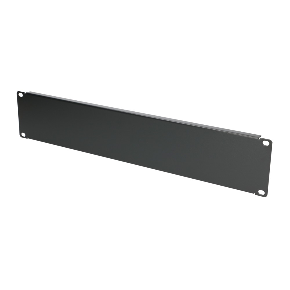 Szary panel rack z czterema otworami montażowymi, wyizolowany na białym tle.
