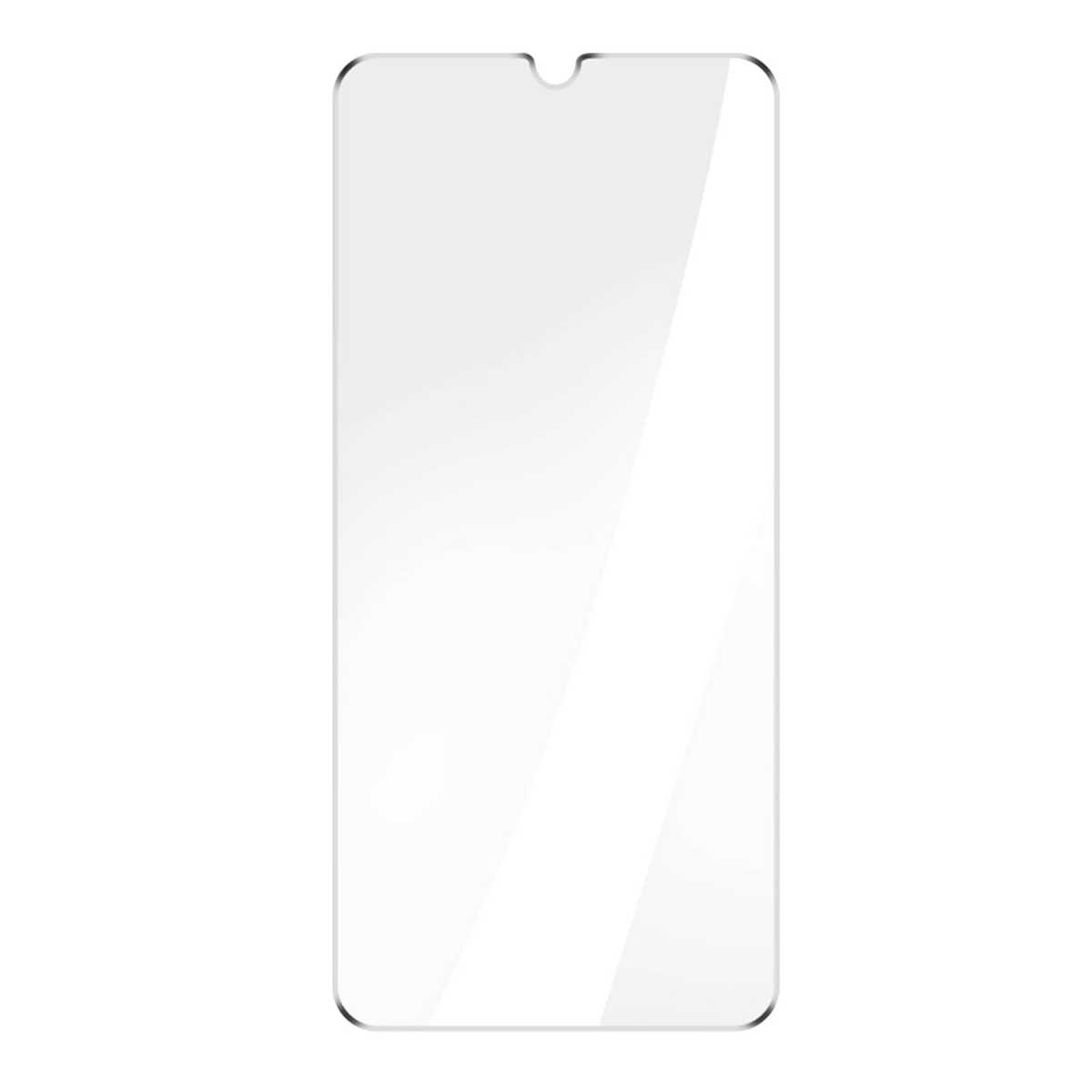 Een heldere screenprotector voor een smartphone met een inkeping bovenaan.