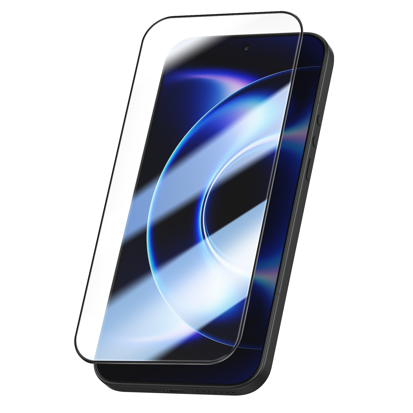 Een smartphone met een displaybeschermer over het scherm.