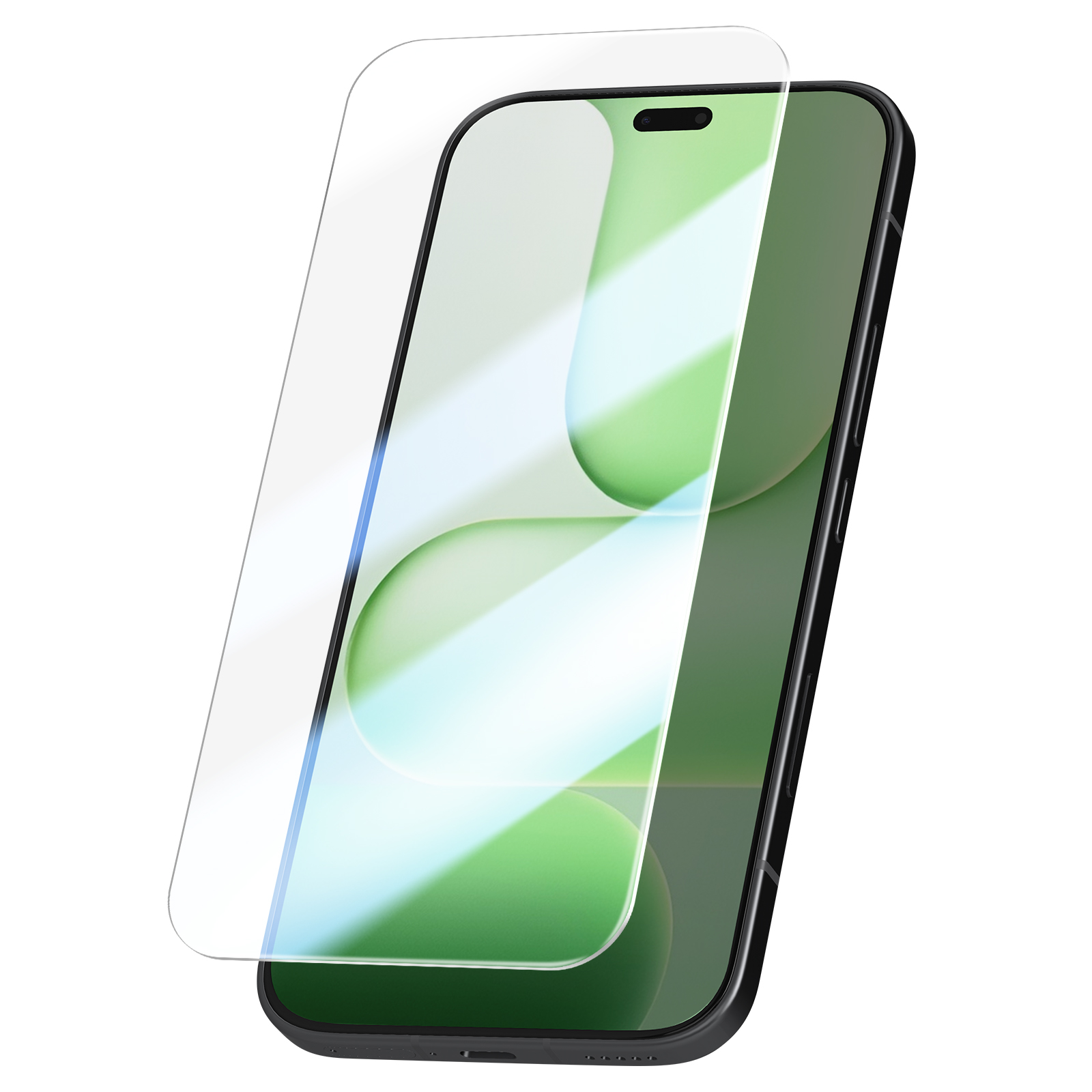 Een glazen schermprotector ligt op een zwarte smartphone.
