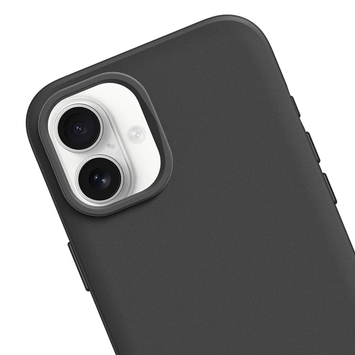 Primo piano di un iPhone nero con sistema a doppia fotocamera e flash.