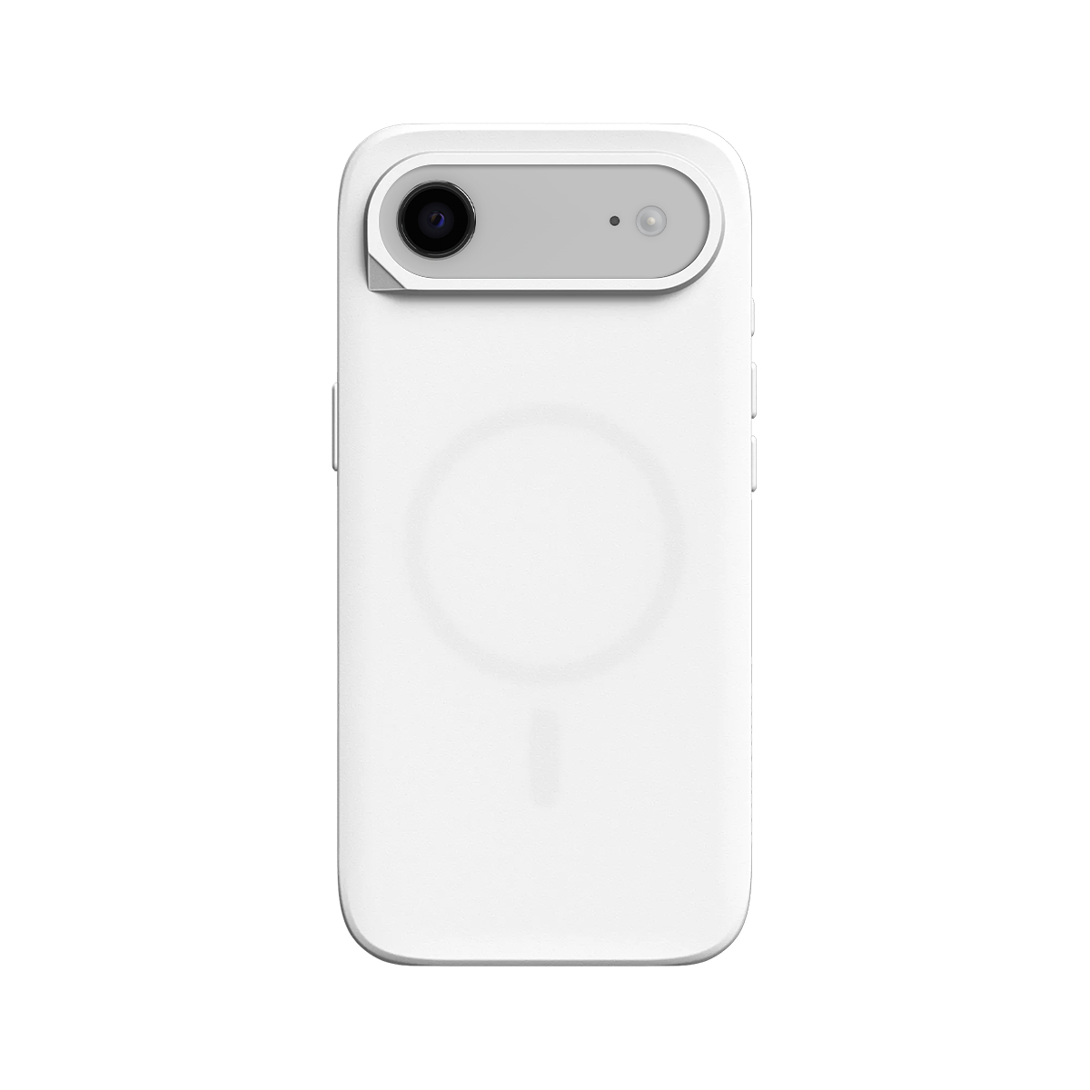 Wit telefoonhoesje met twee camera's en een flitser aan de achterkant.