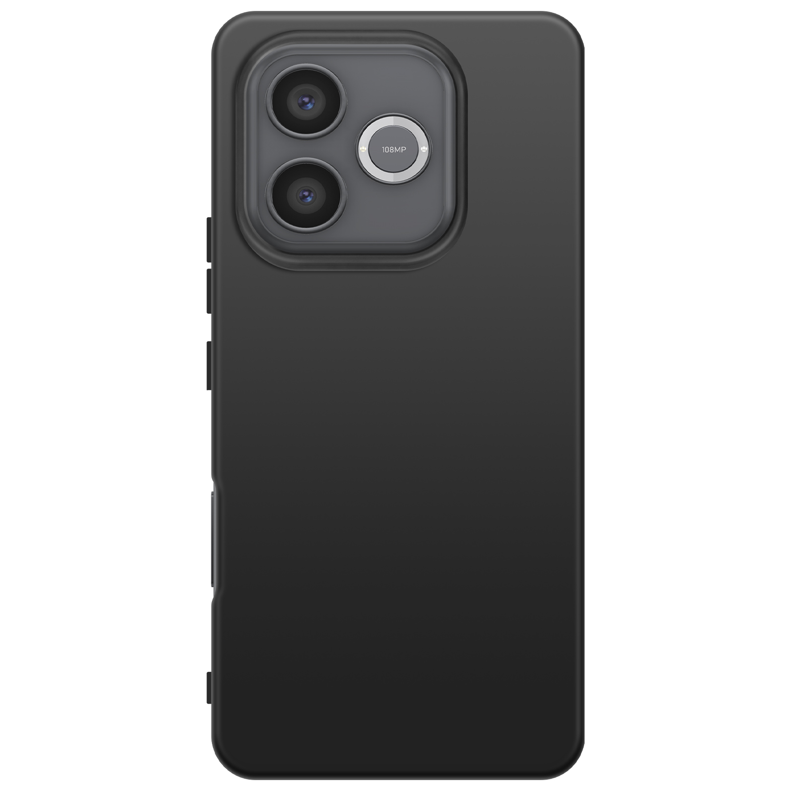 Zwarte smartphone met drie camera's en 108MP-tekst.