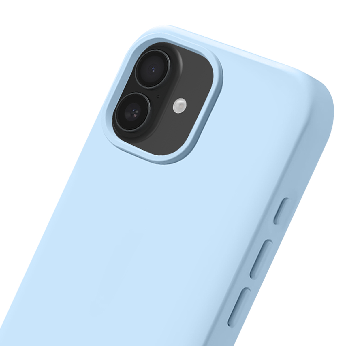 Coque de téléphone bleu clair avec double objectif et flash.