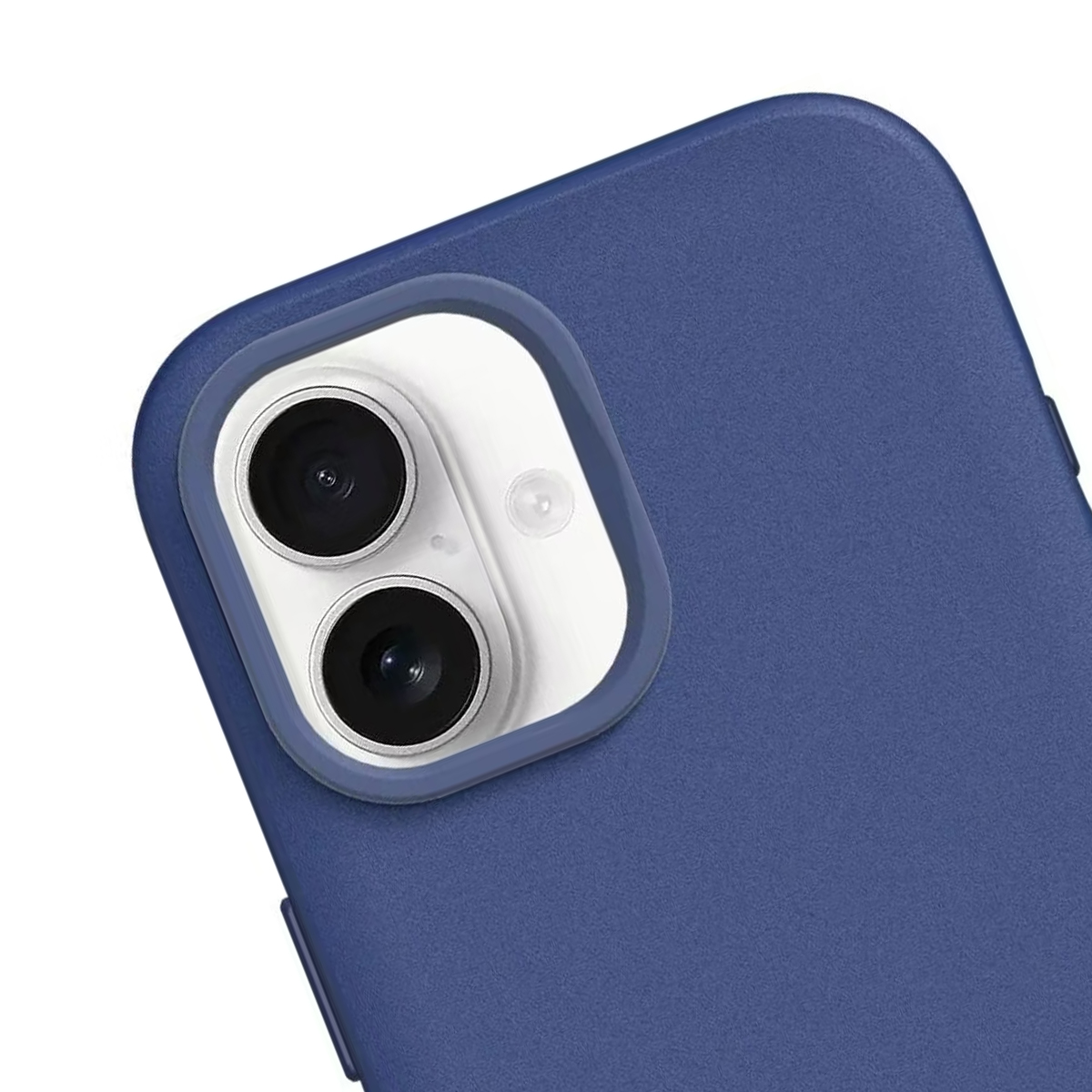 Funda de teléfono azul oscuro con dos lentes de cámara y flash.