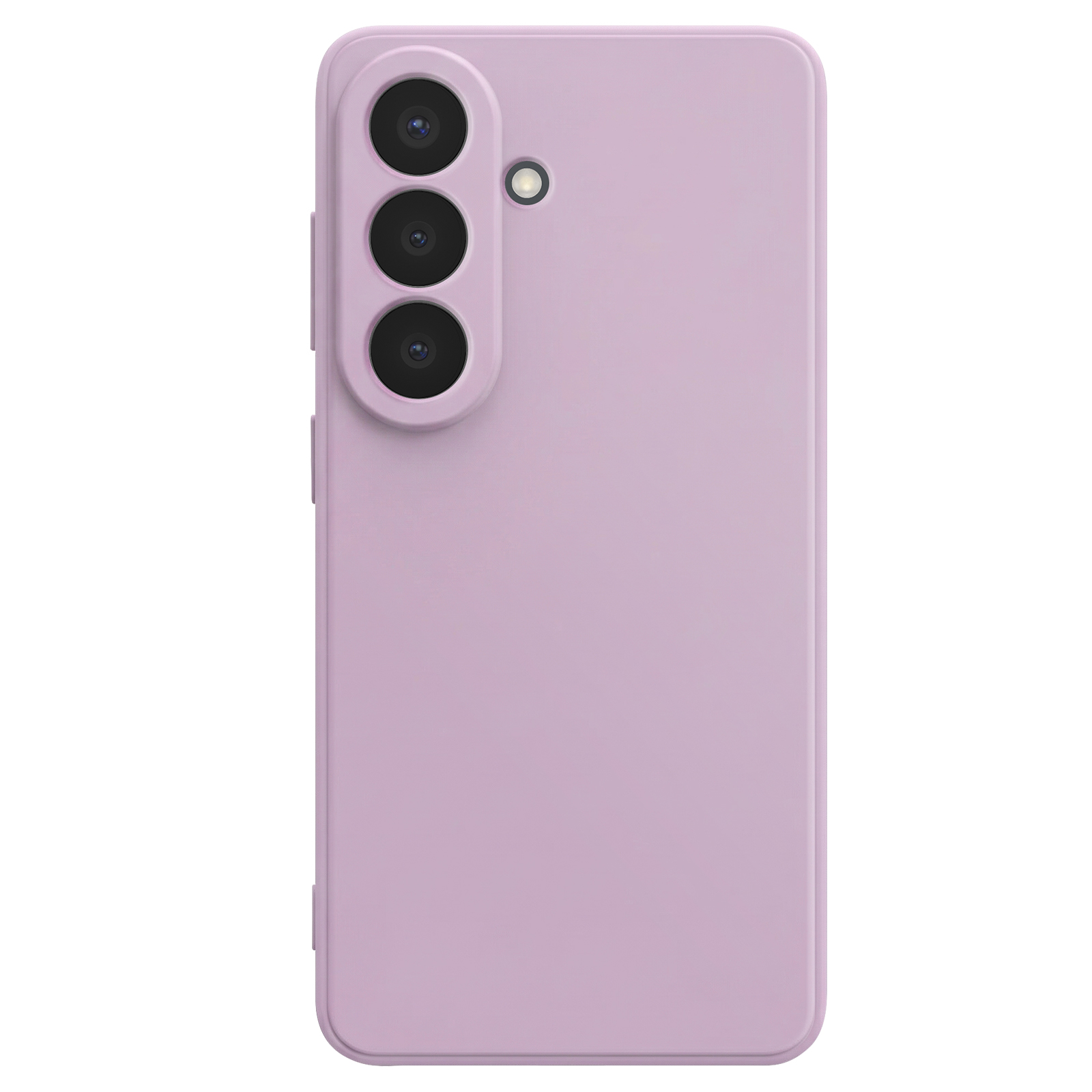 Un smartphone violet avec triple appareil photo et flash à l'arrière.