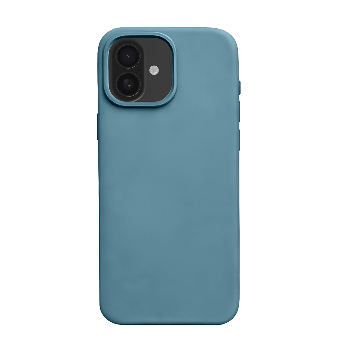 Een blauwe telefoonhoes met twee camera's en flitser.